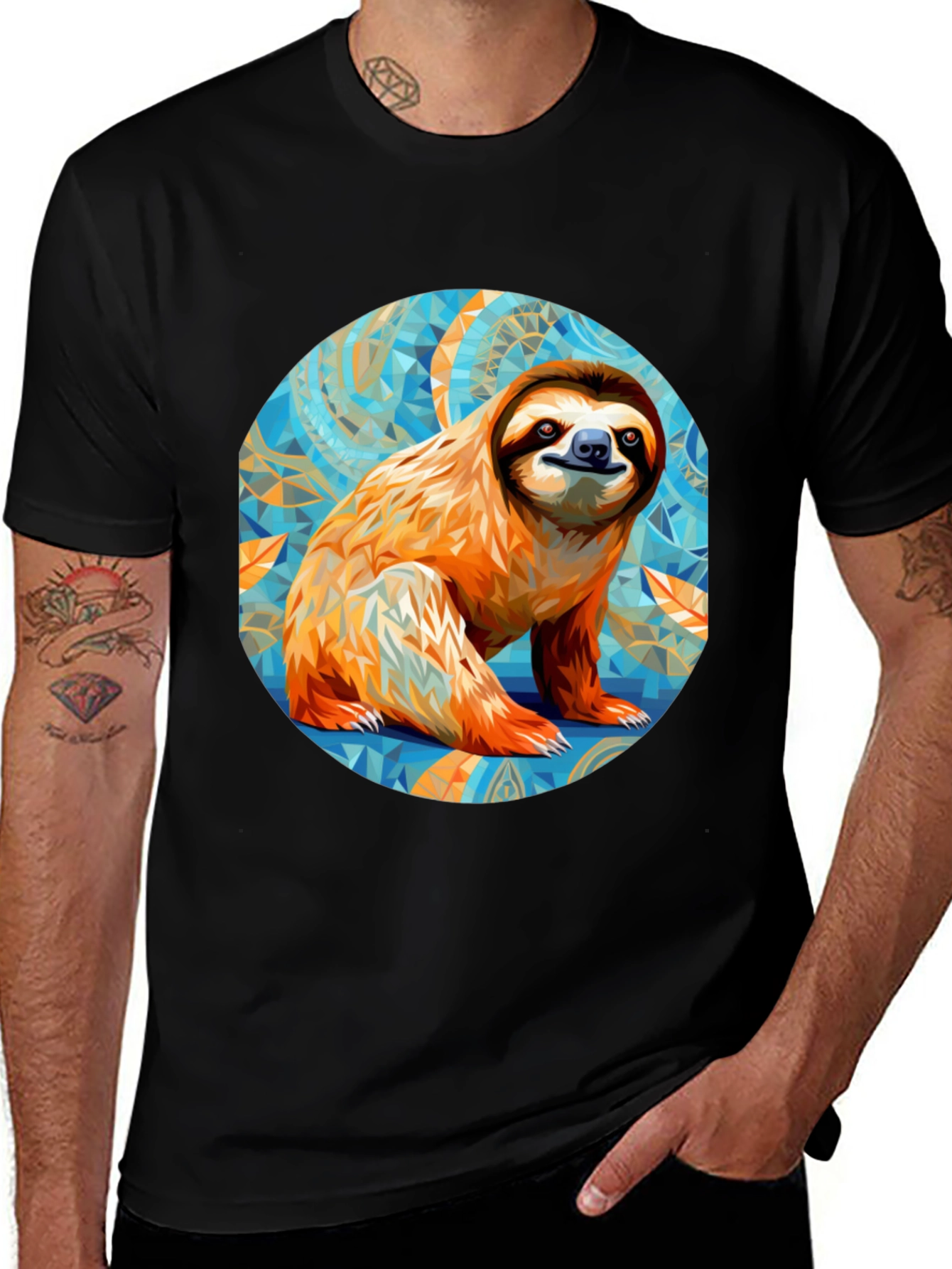 Variant 6 of Sloth Graphic Tee - Men's Black T-Shirt