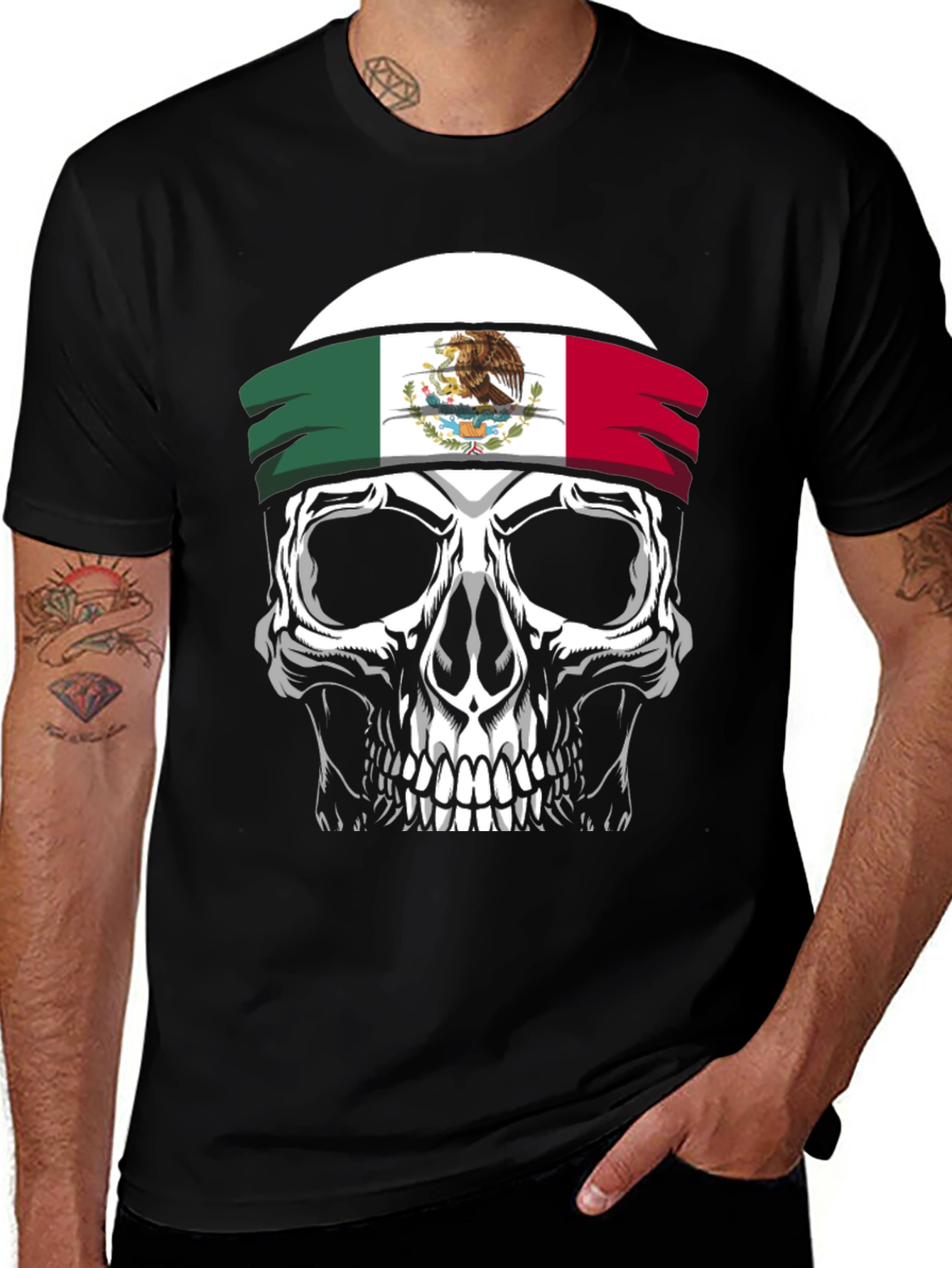 Variant 26 of Mexican Flag Skull Graphic T-Shirt - Black
