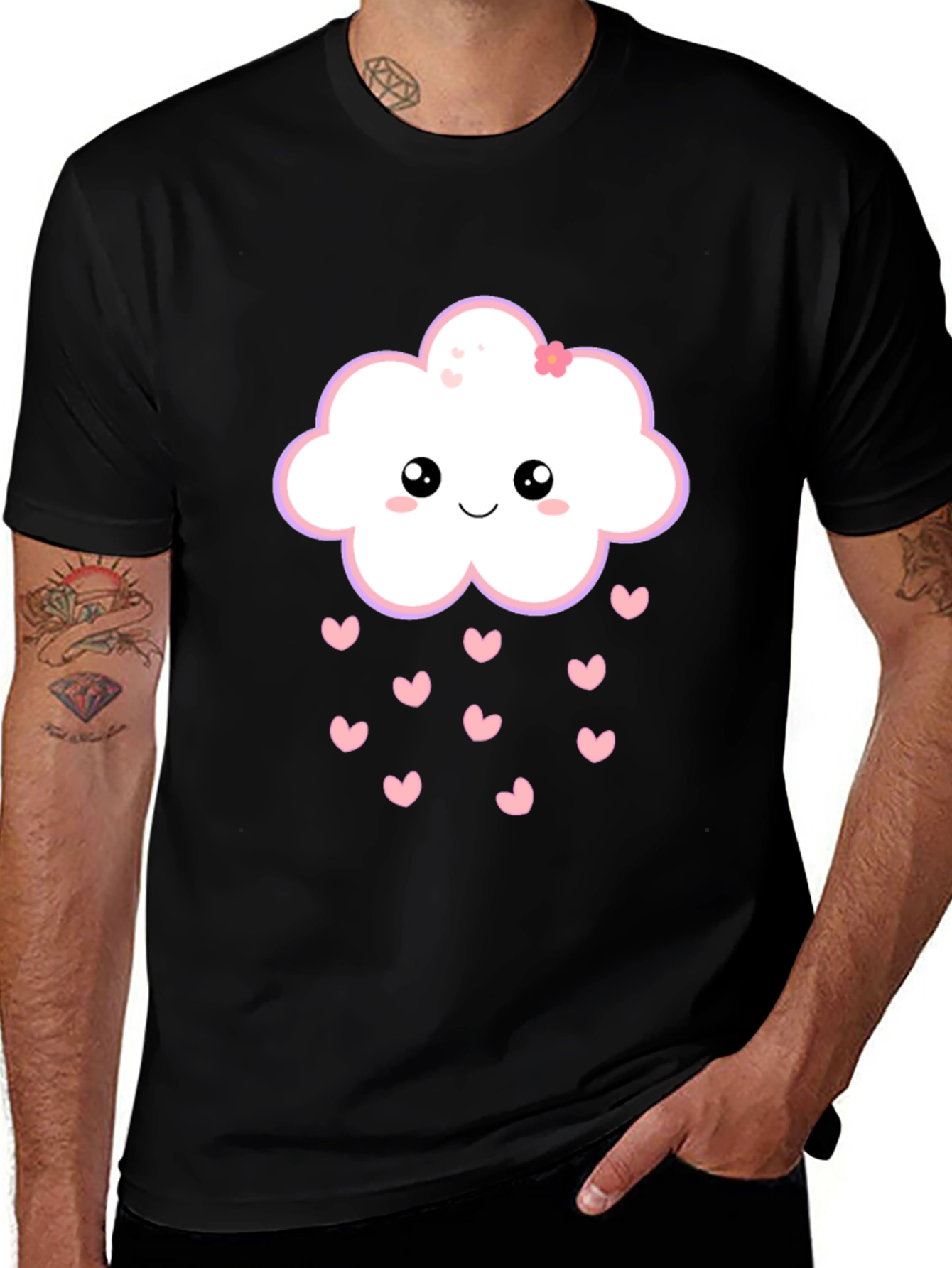 Variant 10 of Cute Cloud Heart Rain Black T-Shirt