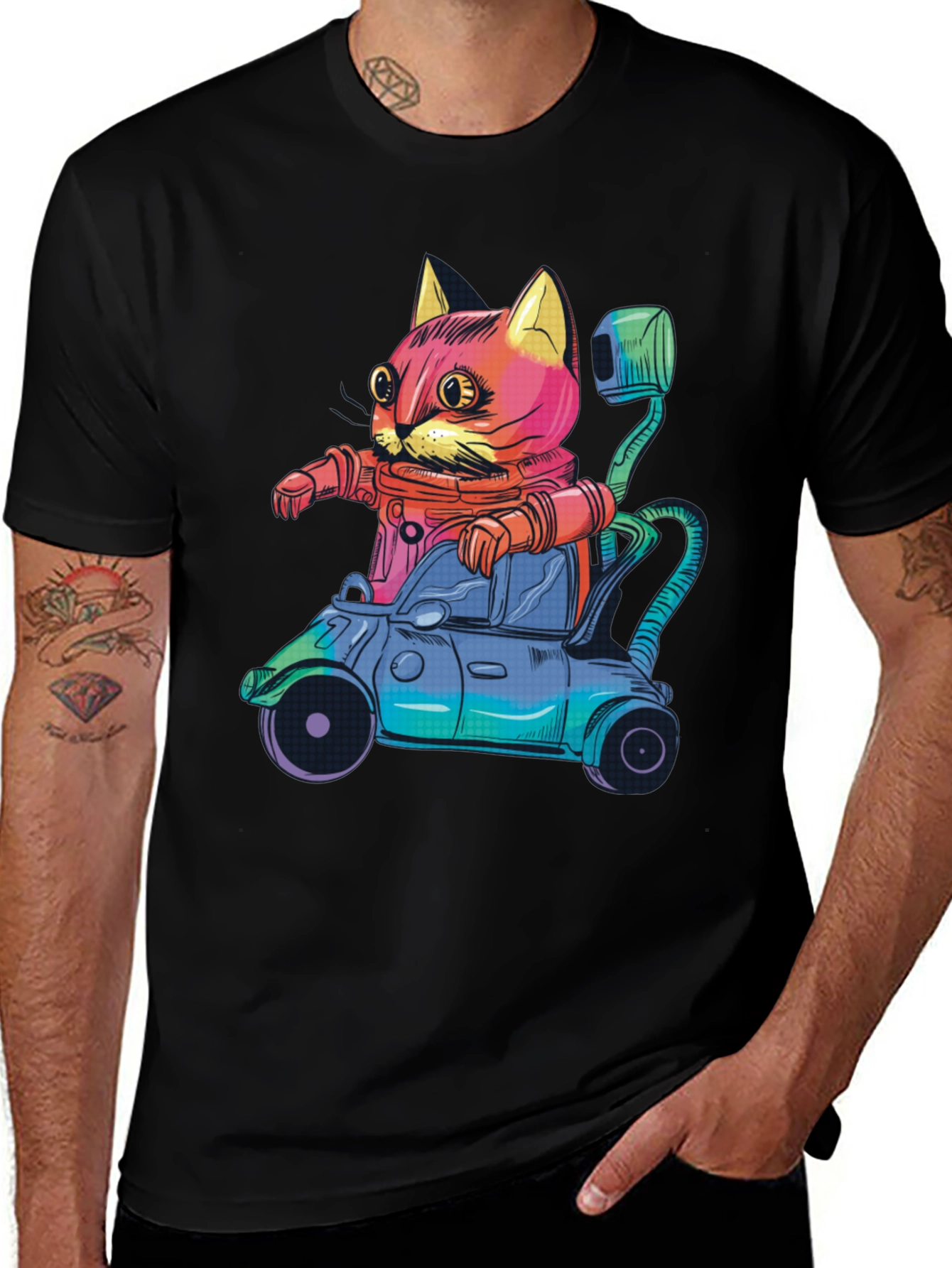 Variant 13 of Retro Cat in Car Graphic Tee