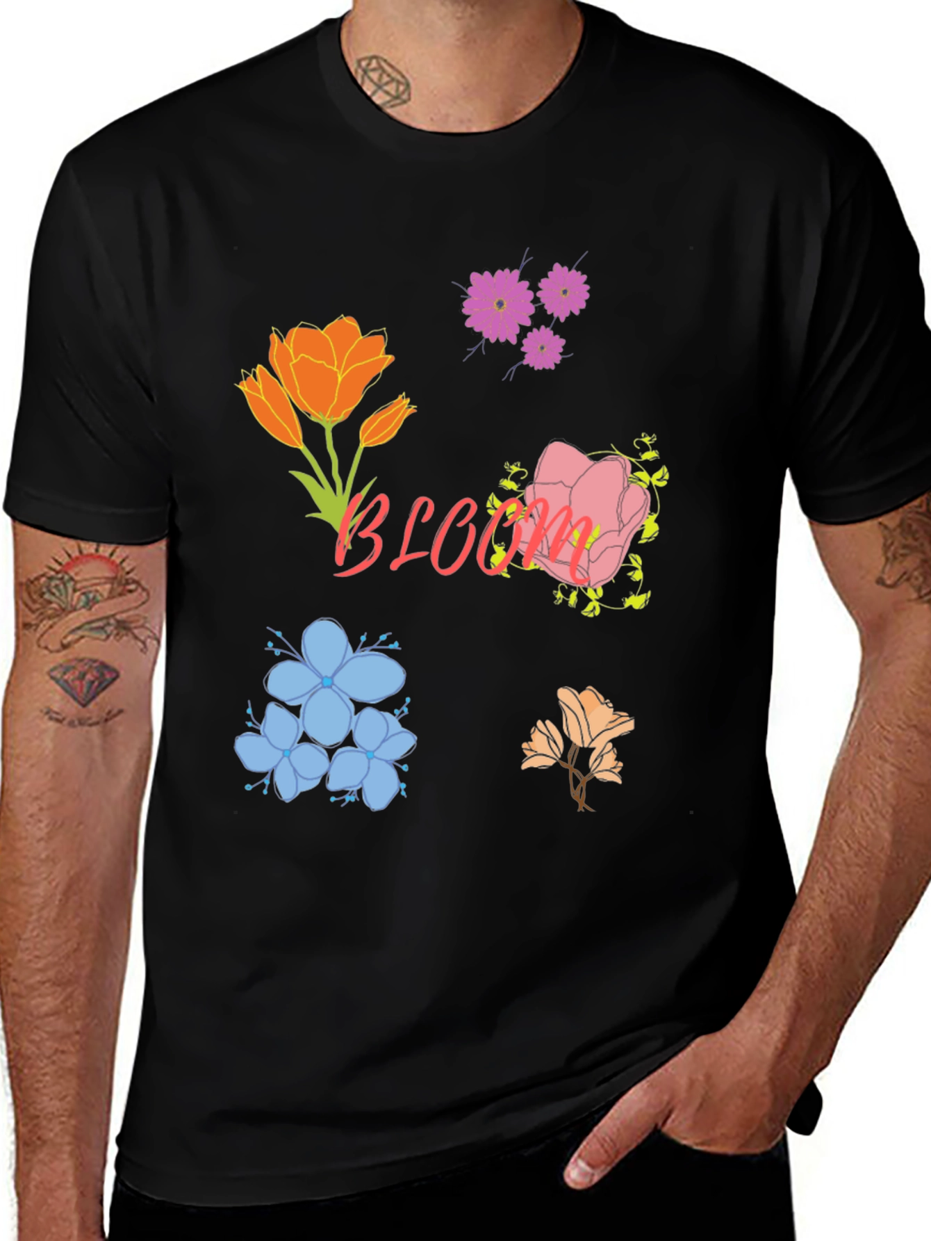 Variant 2 of Floral Bloom Print Black T-Shirt