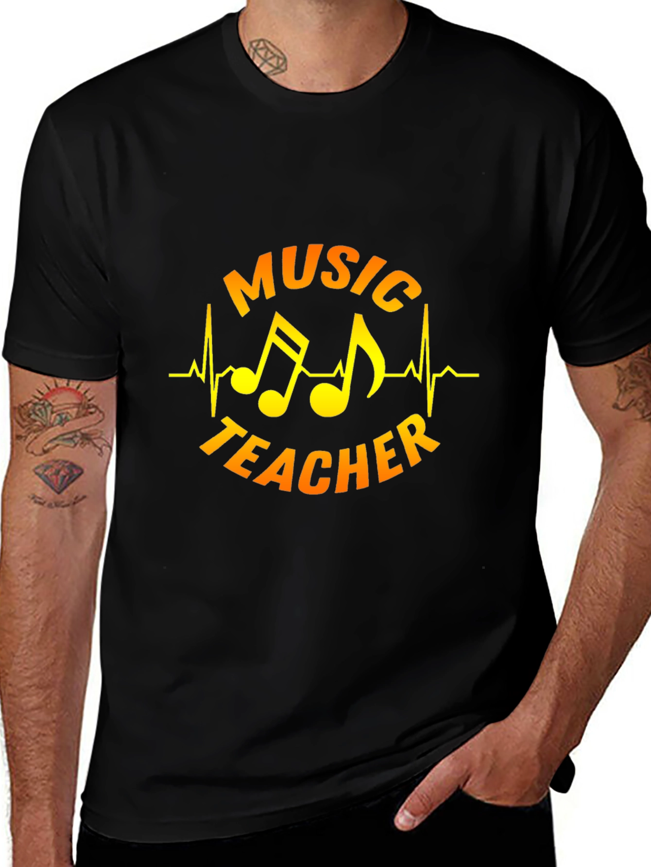 Variant 12 of Music Teacher T-Shirt - Musical Notes Heartbeat Design