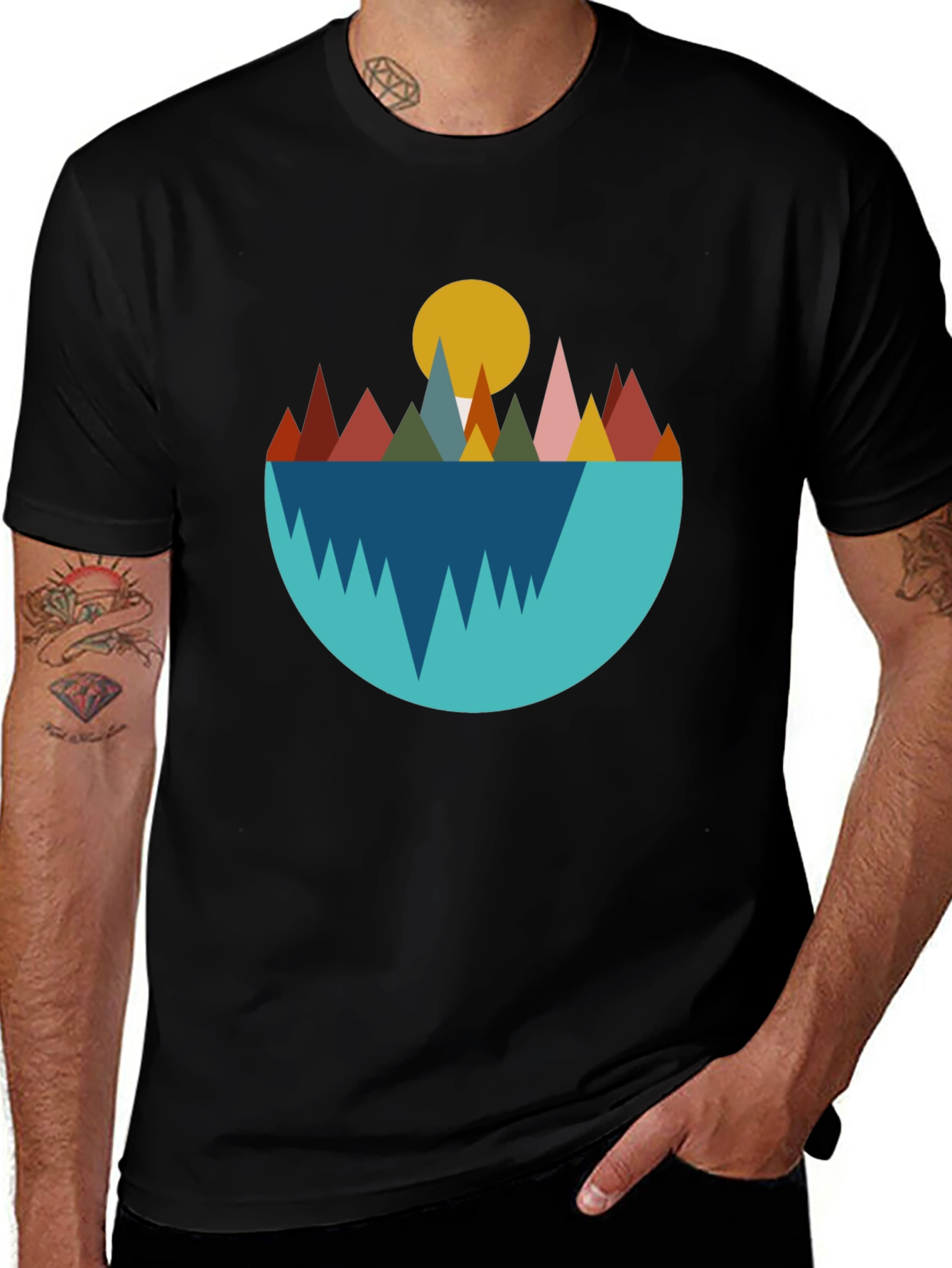Variant 19 of Geometric Mountain & Lake Graphic Tee