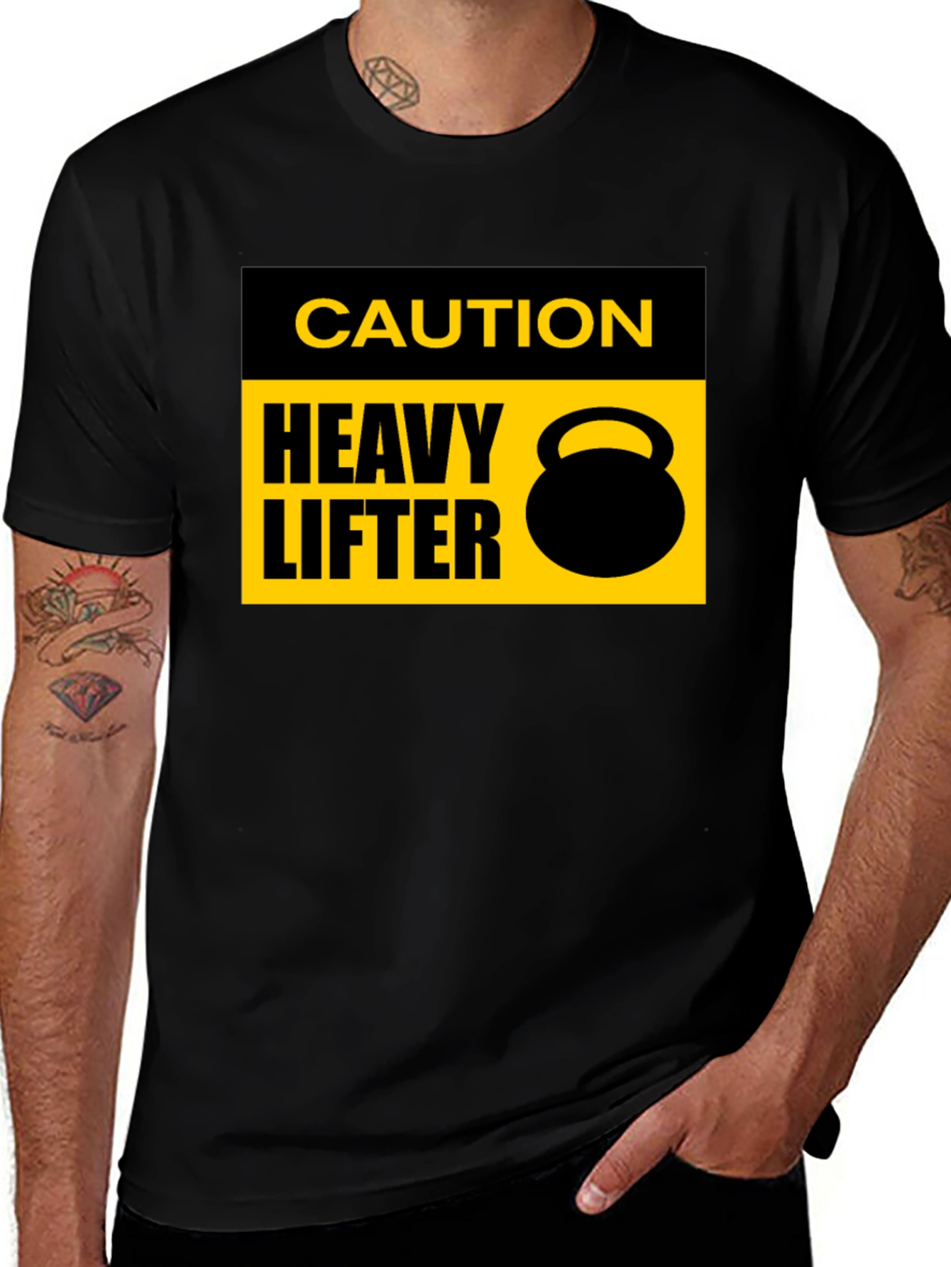 Variant 24 of Caution Heavy Lifter Black T-Shirt