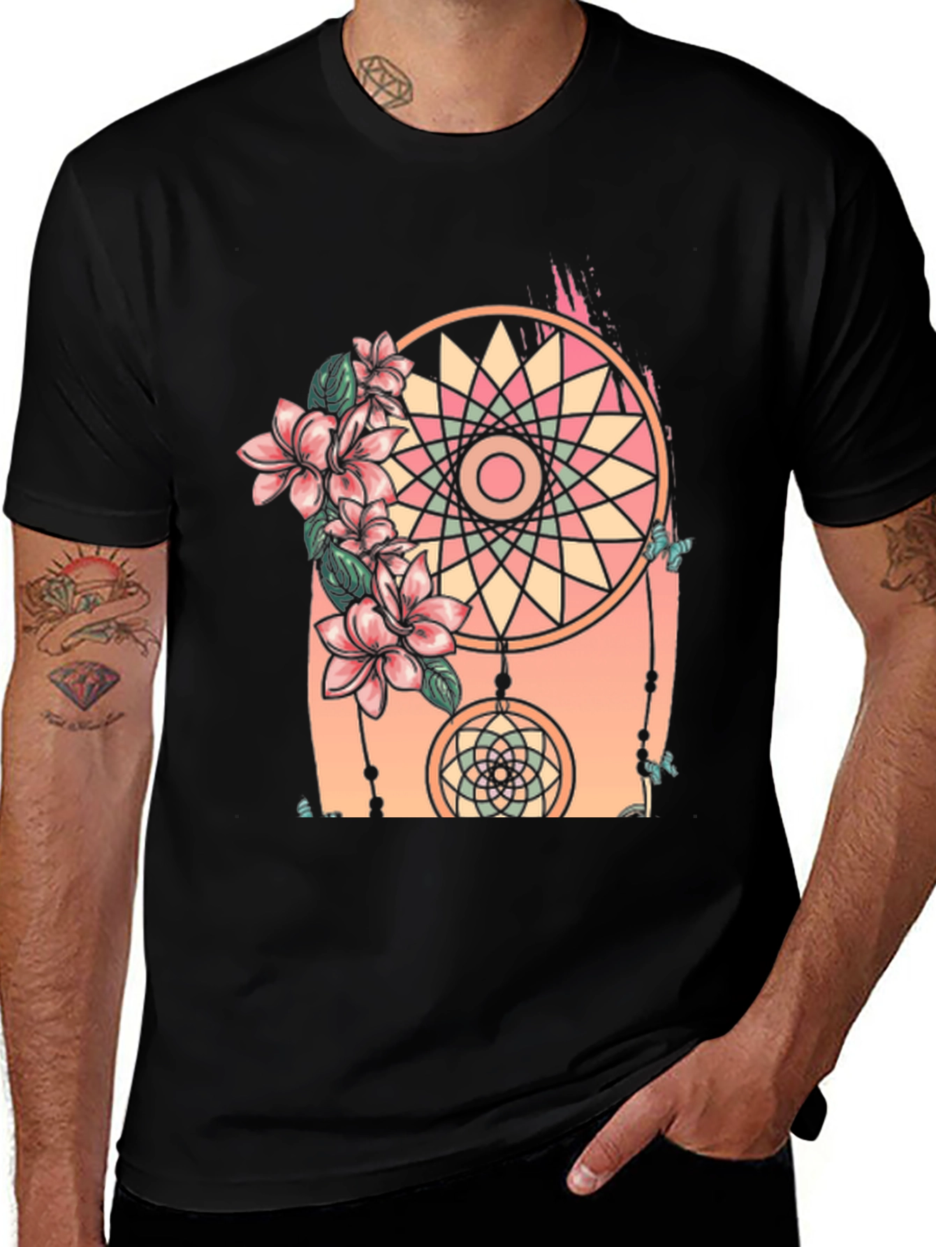 Variant 9 of Dreamcatcher Floral Print Black T-Shirt