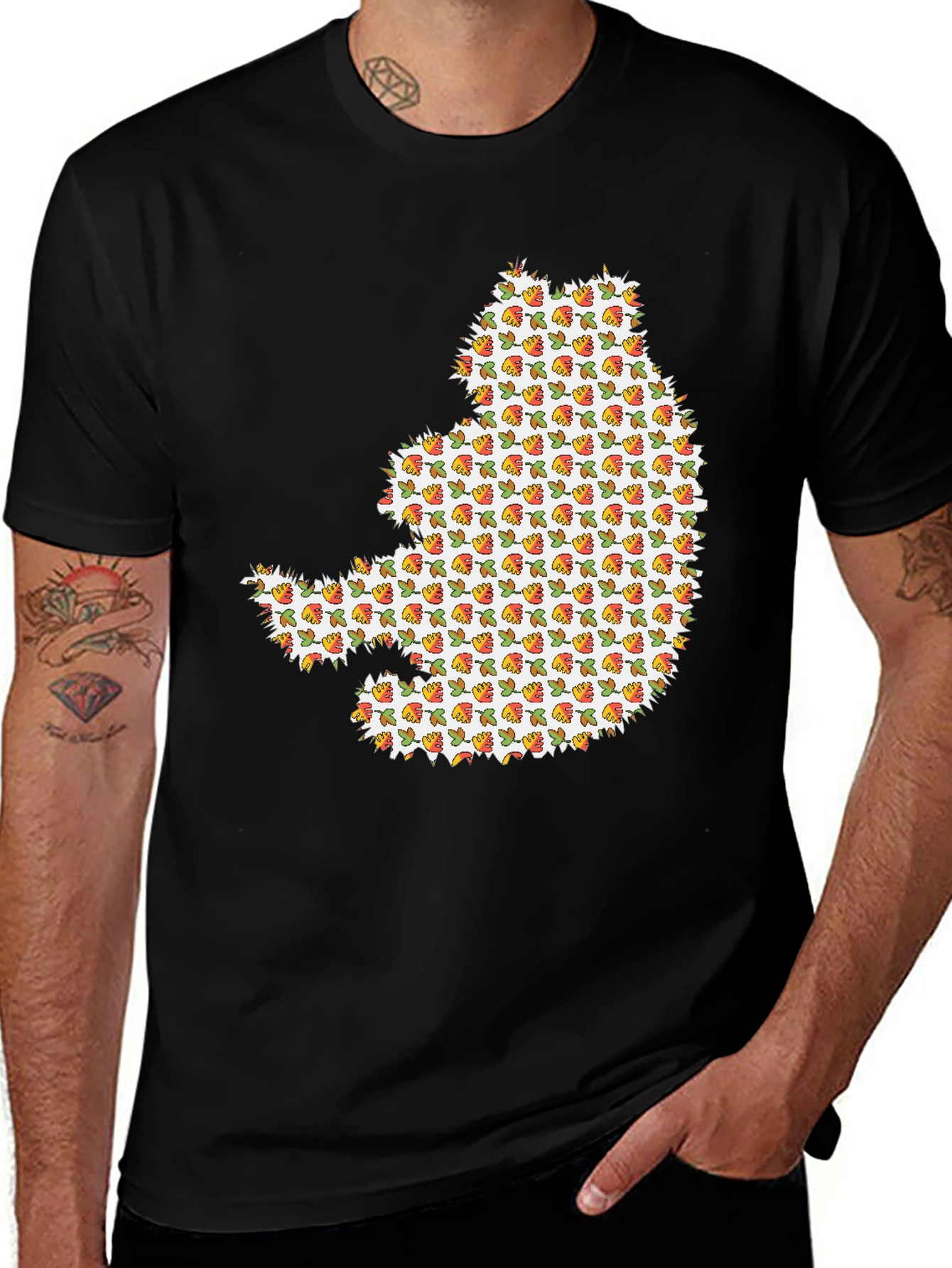 Variant 16 of Novelty Cat Print Black Crew Neck T-Shirt