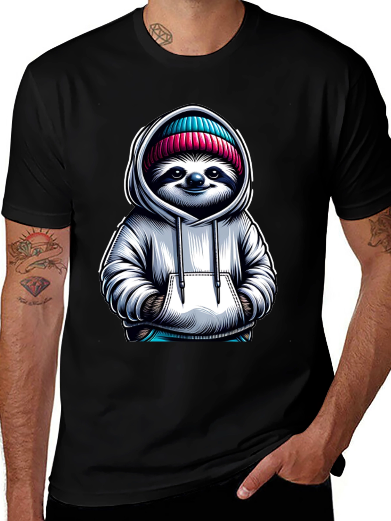 Variant 25 of Sloth in Hoodie Graphic Tee - Casual Style