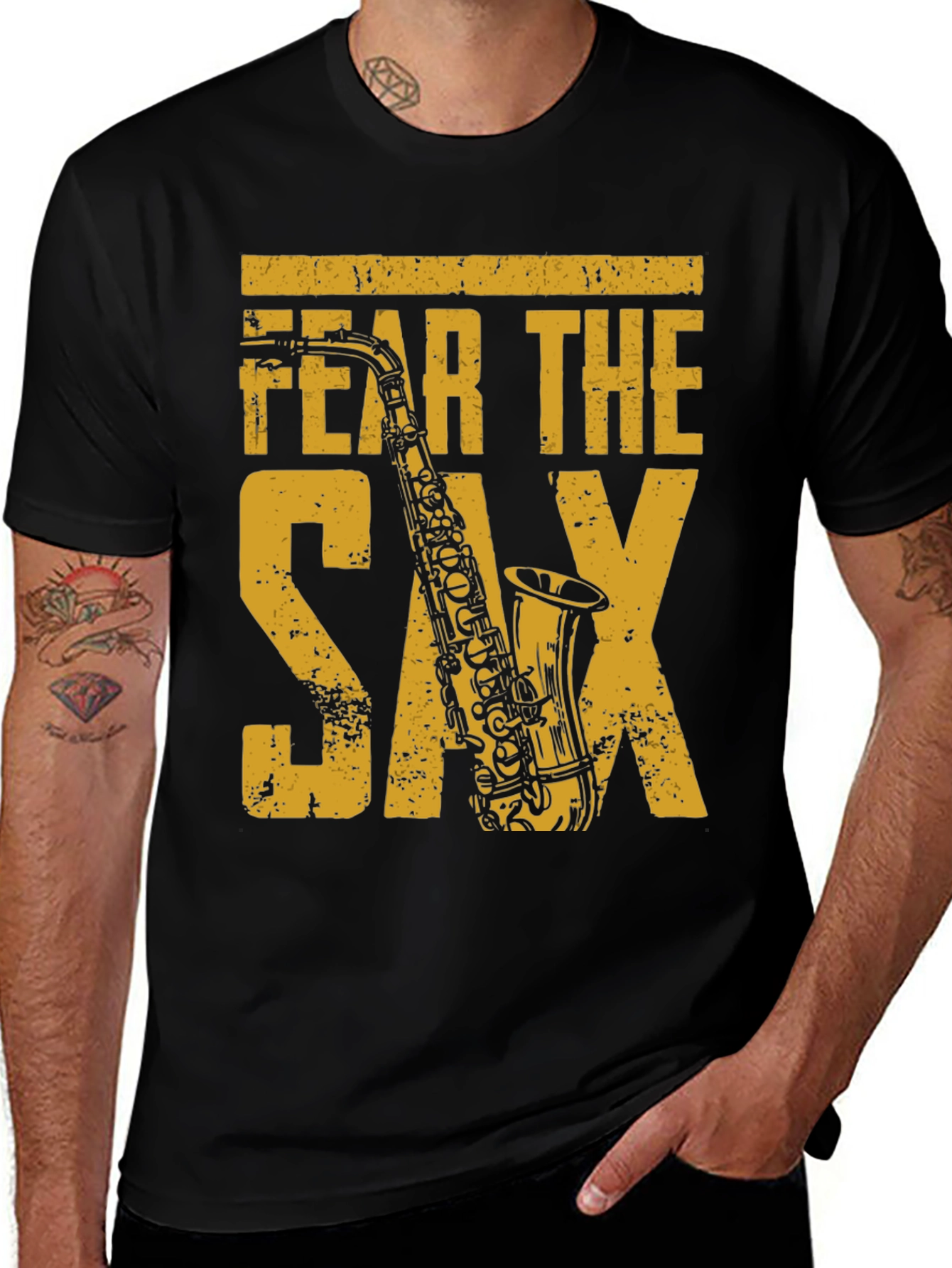 Variant 7 of Fear the Sax Graphic Tee - Black Cotton T-Shirt