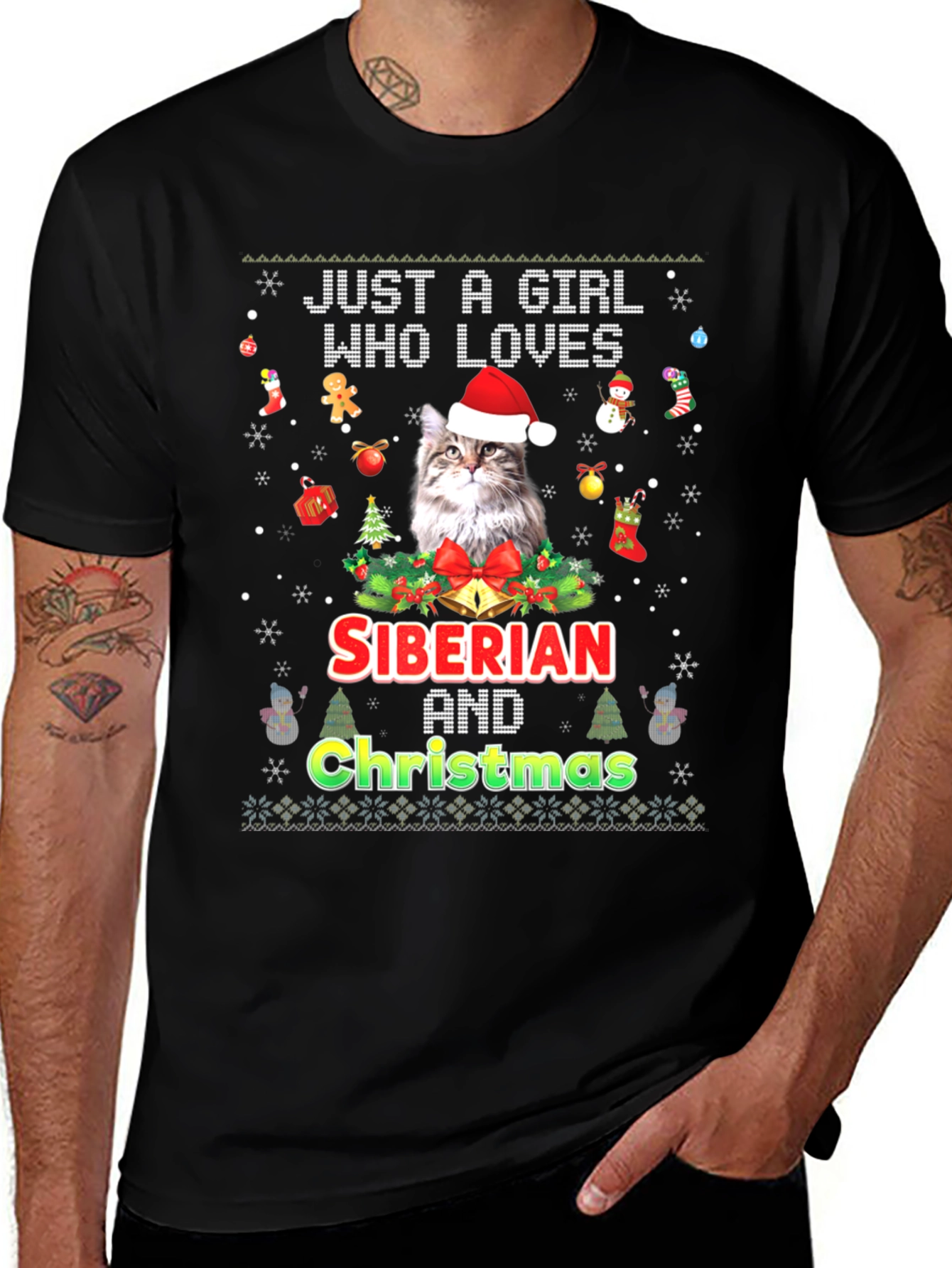 Siberian Cat Christmas T-Shirt