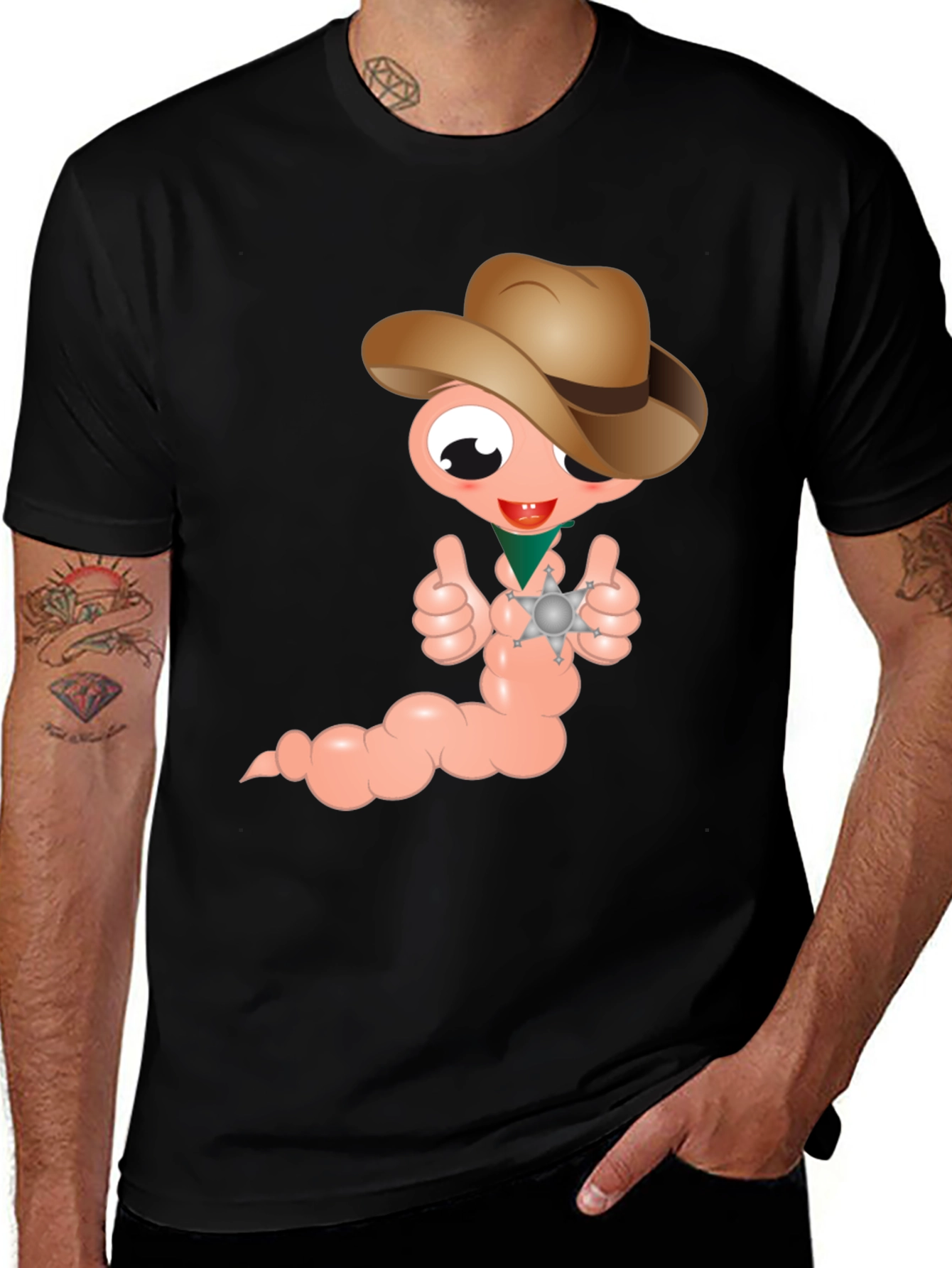 Variant 10 of Cartoon Cowboy Worm Graphic T-Shirt
