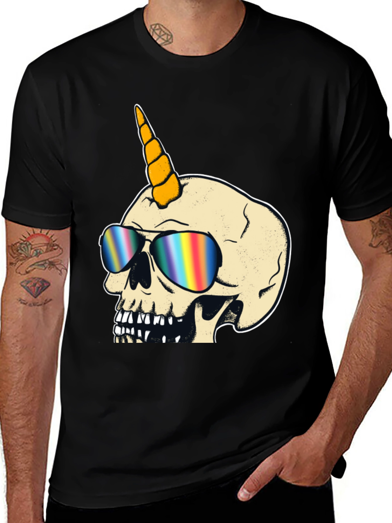 Variant 8 of Unicorn Skull T-Shirt - Rainbow Sunglasses Graphic Tee
