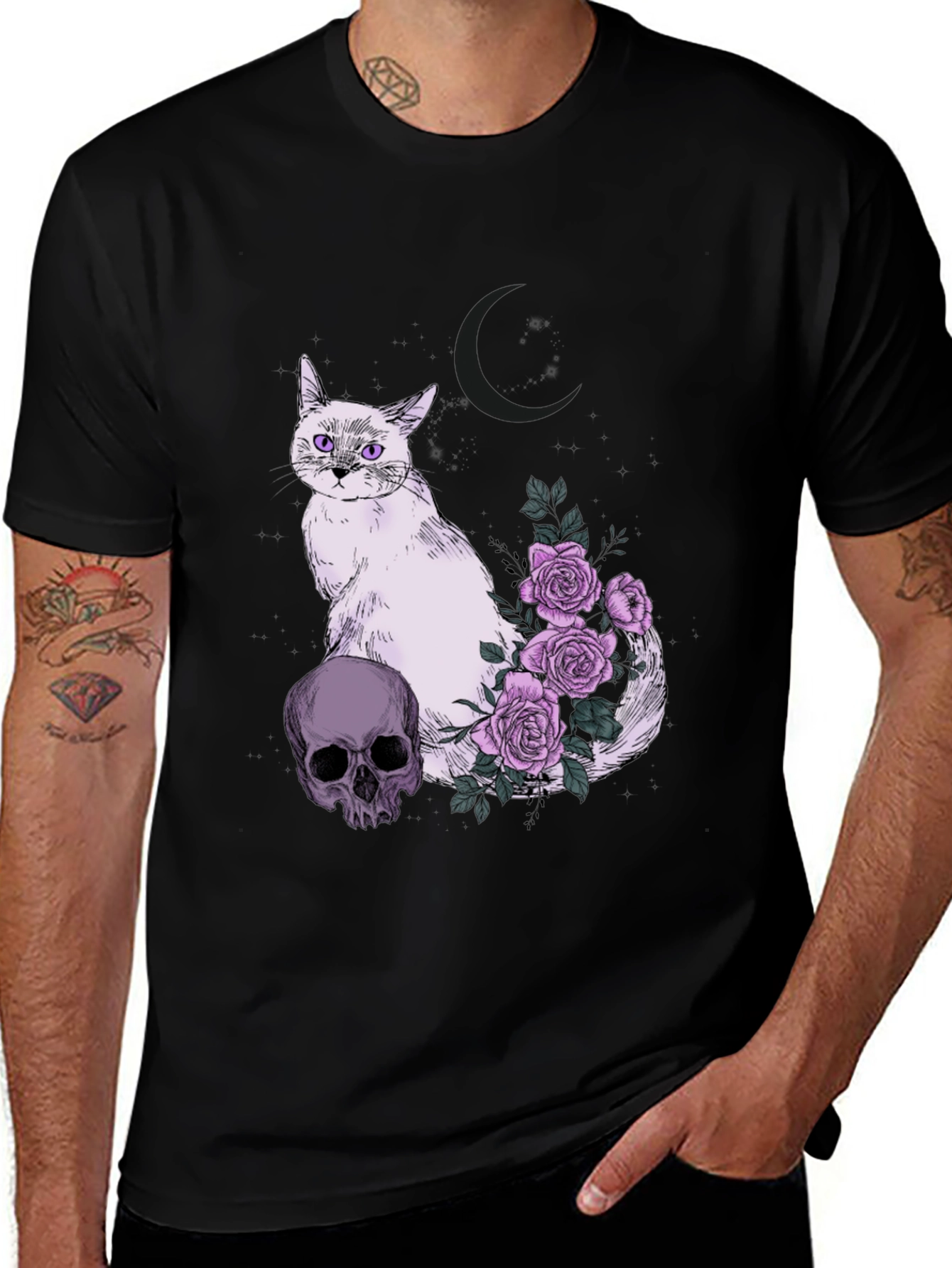 Variant 7 of Gothic Cat Skull & Roses T-Shirt