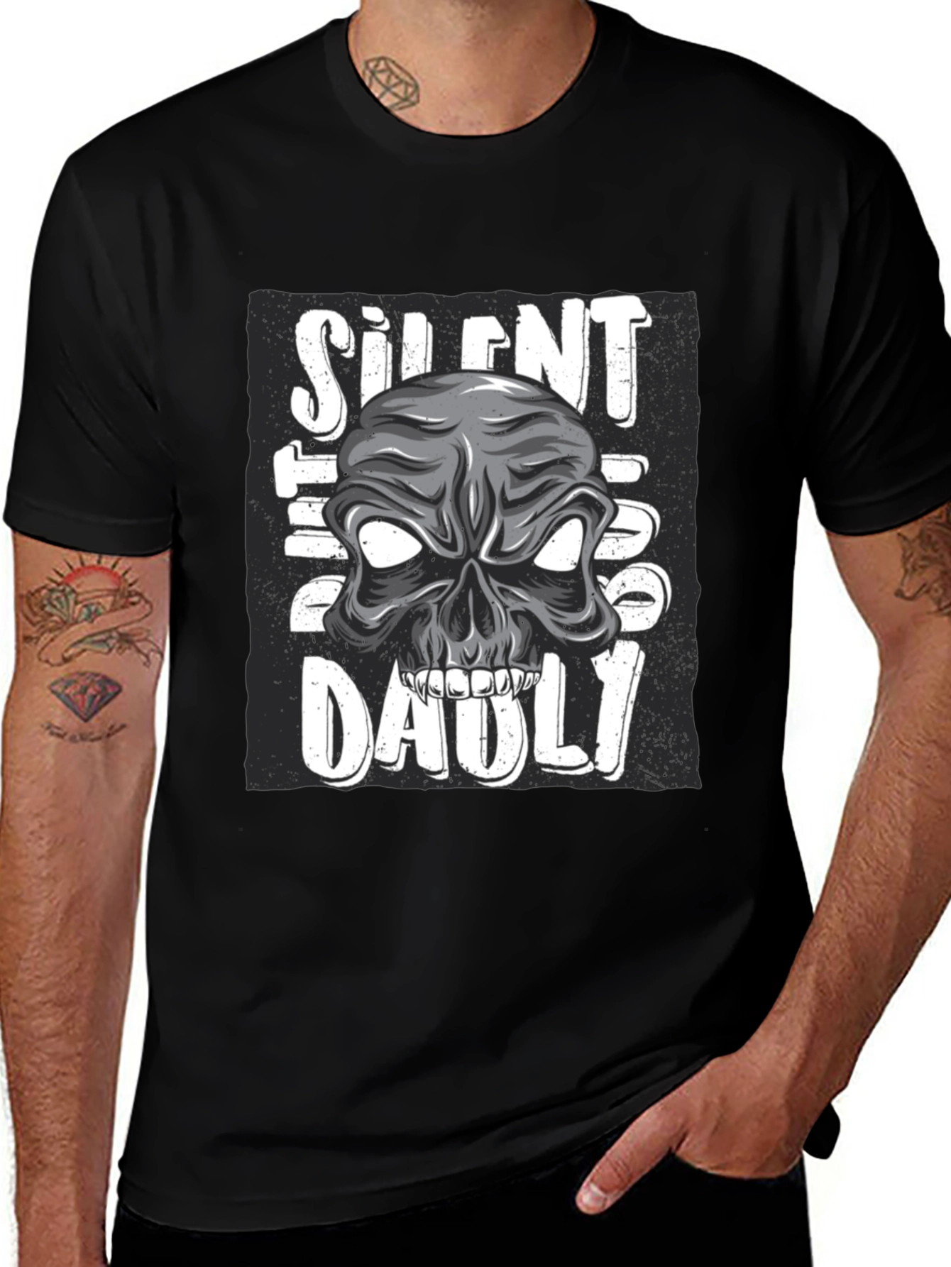 Black Silent But Deadly Skull Graphic T-Shirt main image