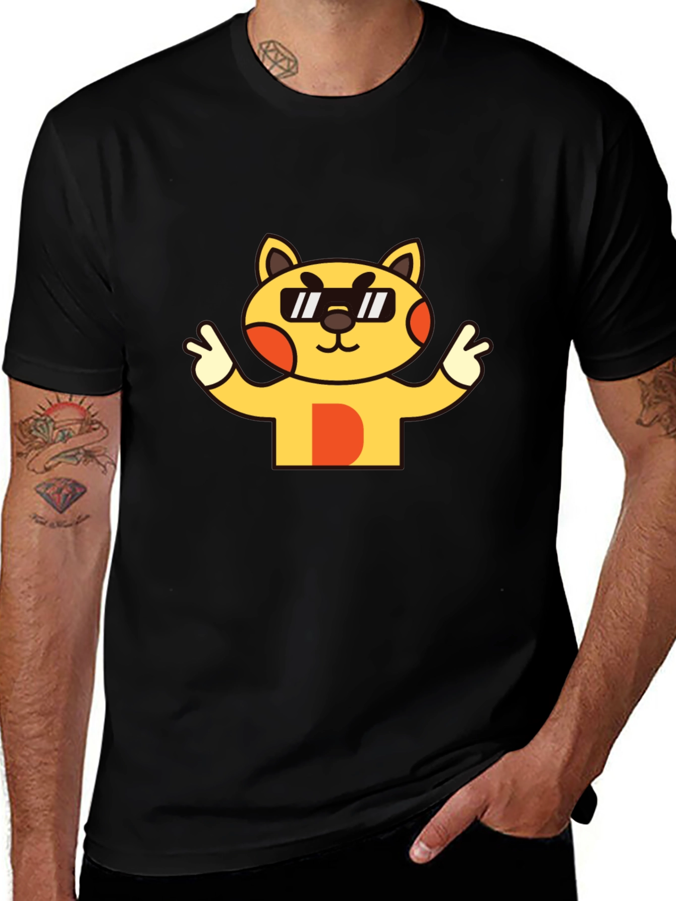 Variant 21 of Cool Cat Graphic Tee - Unisex Black T-Shirt