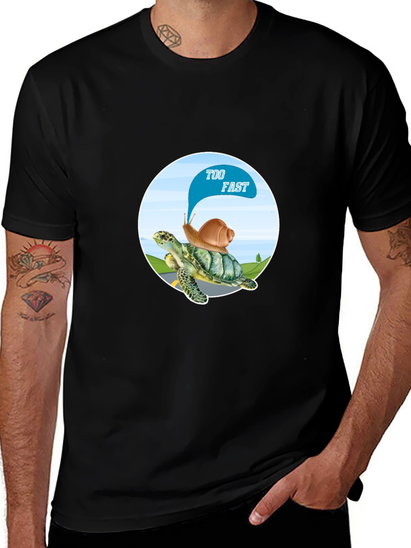 Variant 26 of Funny Snail Riding Turtle Tee - Too Fast Joke T-Shirt