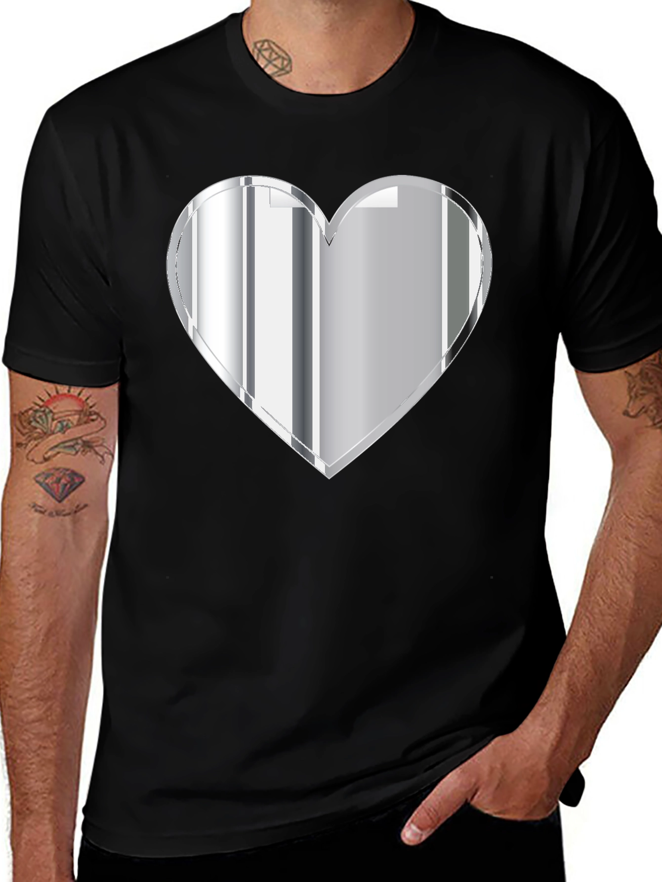 Variant 18 of Silver Heart Graphic Black T-Shirt