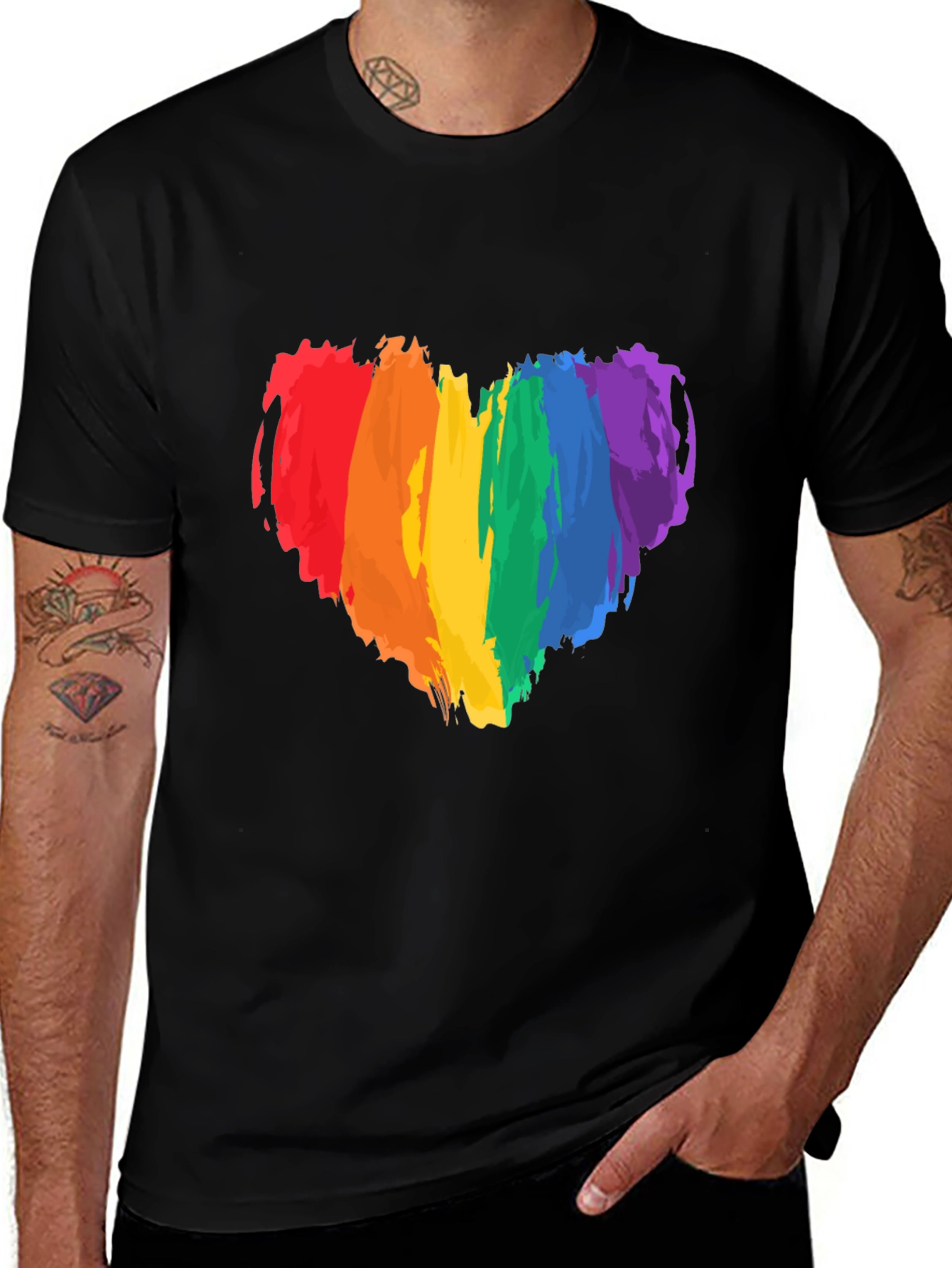 Rainbow Heart Pride T-Shirt - Black Cotton Tee