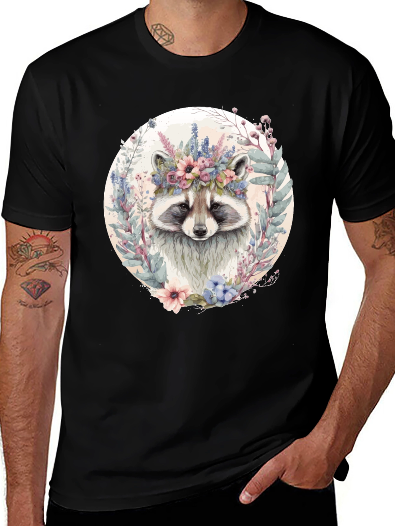 Variant 5 of Raccoon Floral Crown Graphic T-Shirt