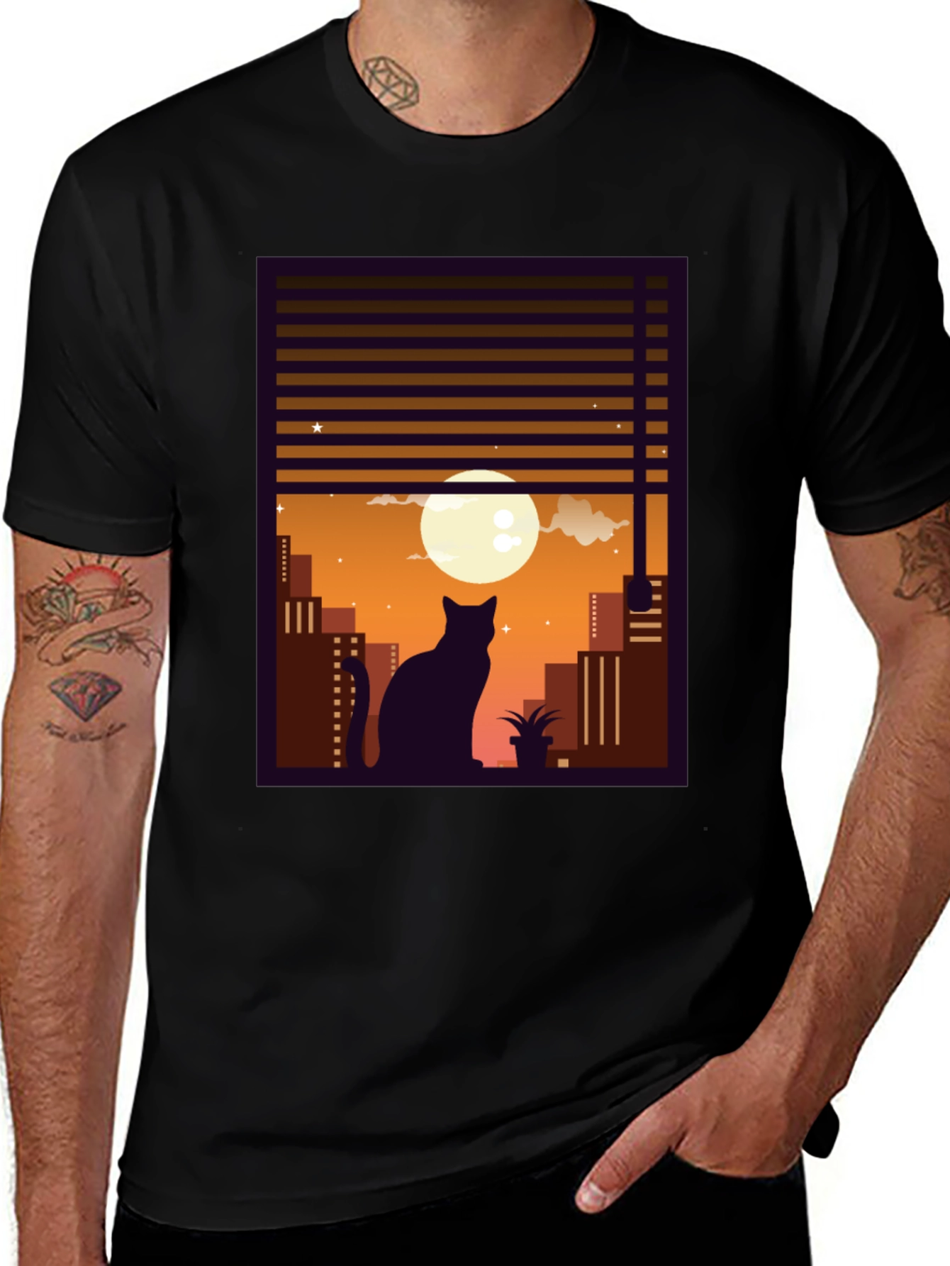 Variant 25 of Moon Gazing Cat Graphic Tee