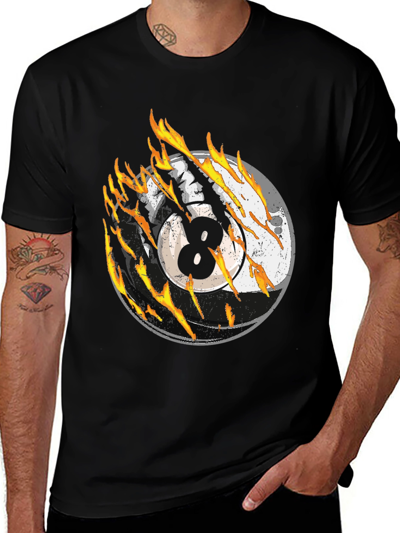 Flaming 8 Ball T-Shirt - Lucky Billiards Design