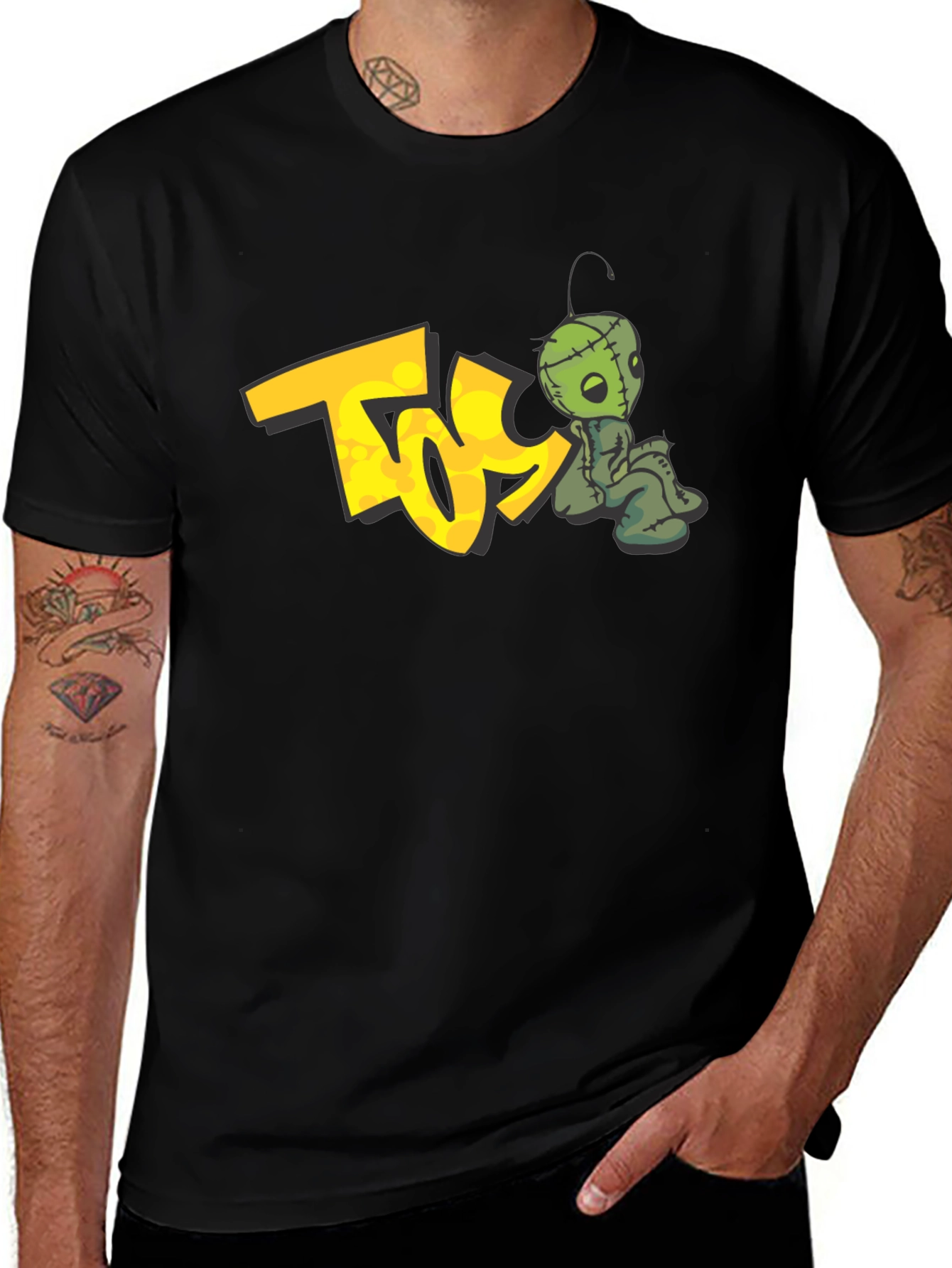 Variant 20 of Black Tee with "TOS" Graphic