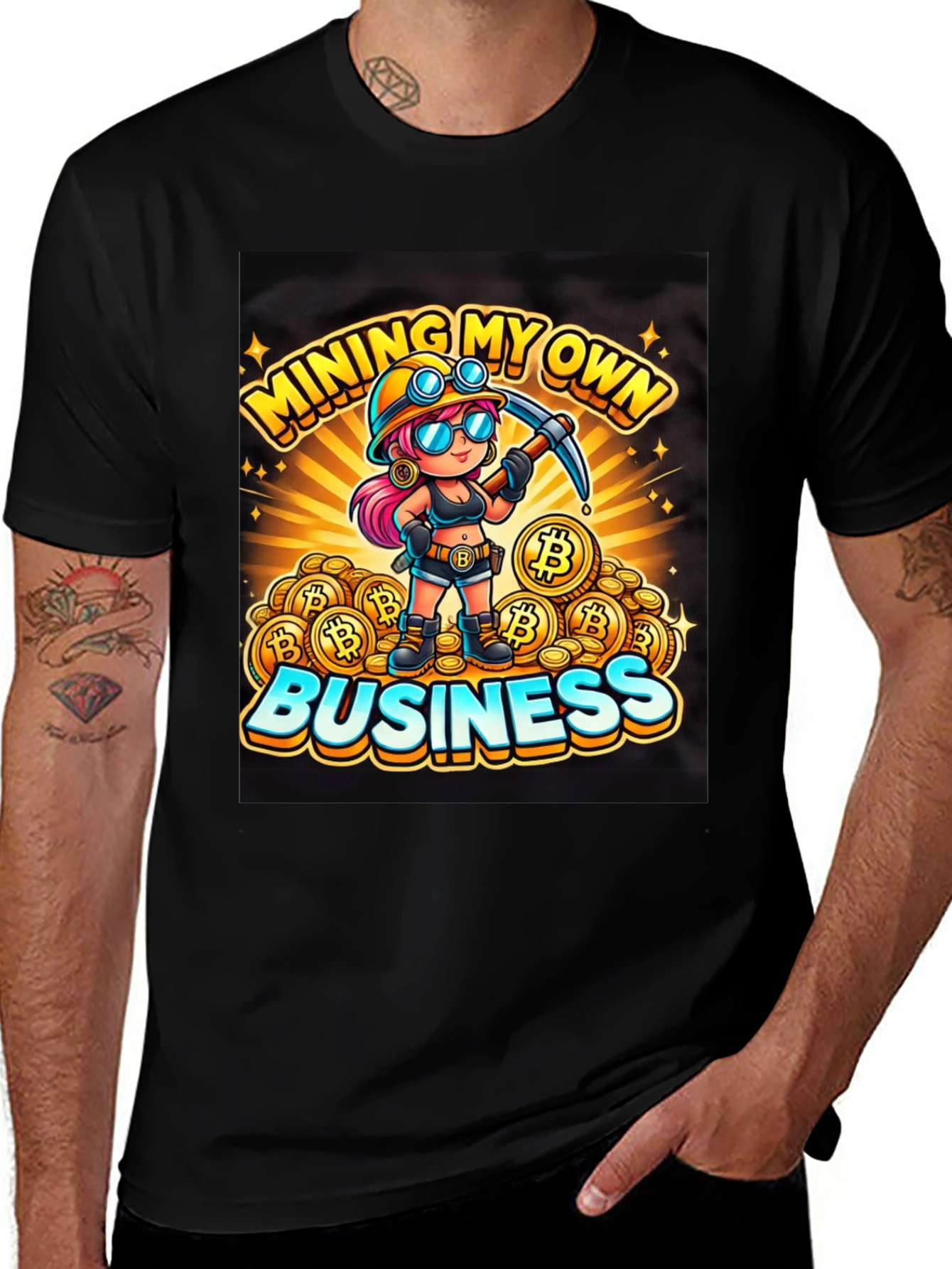 Variant 29 of Mining My Own Business Bitcoin Cartoon T-Shirt