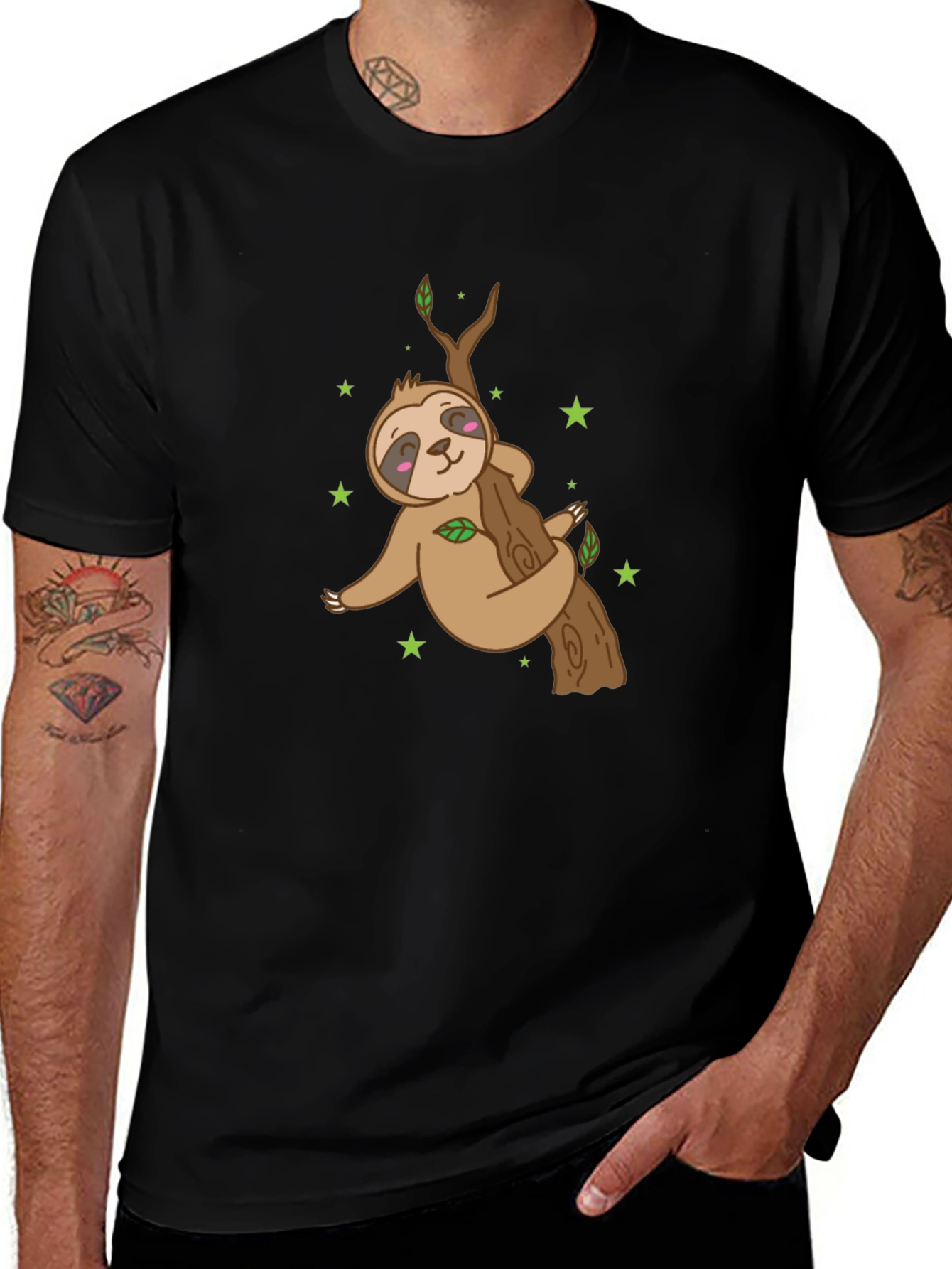 Variant 24 of Sloth Hugging Tree Black T-Shirt