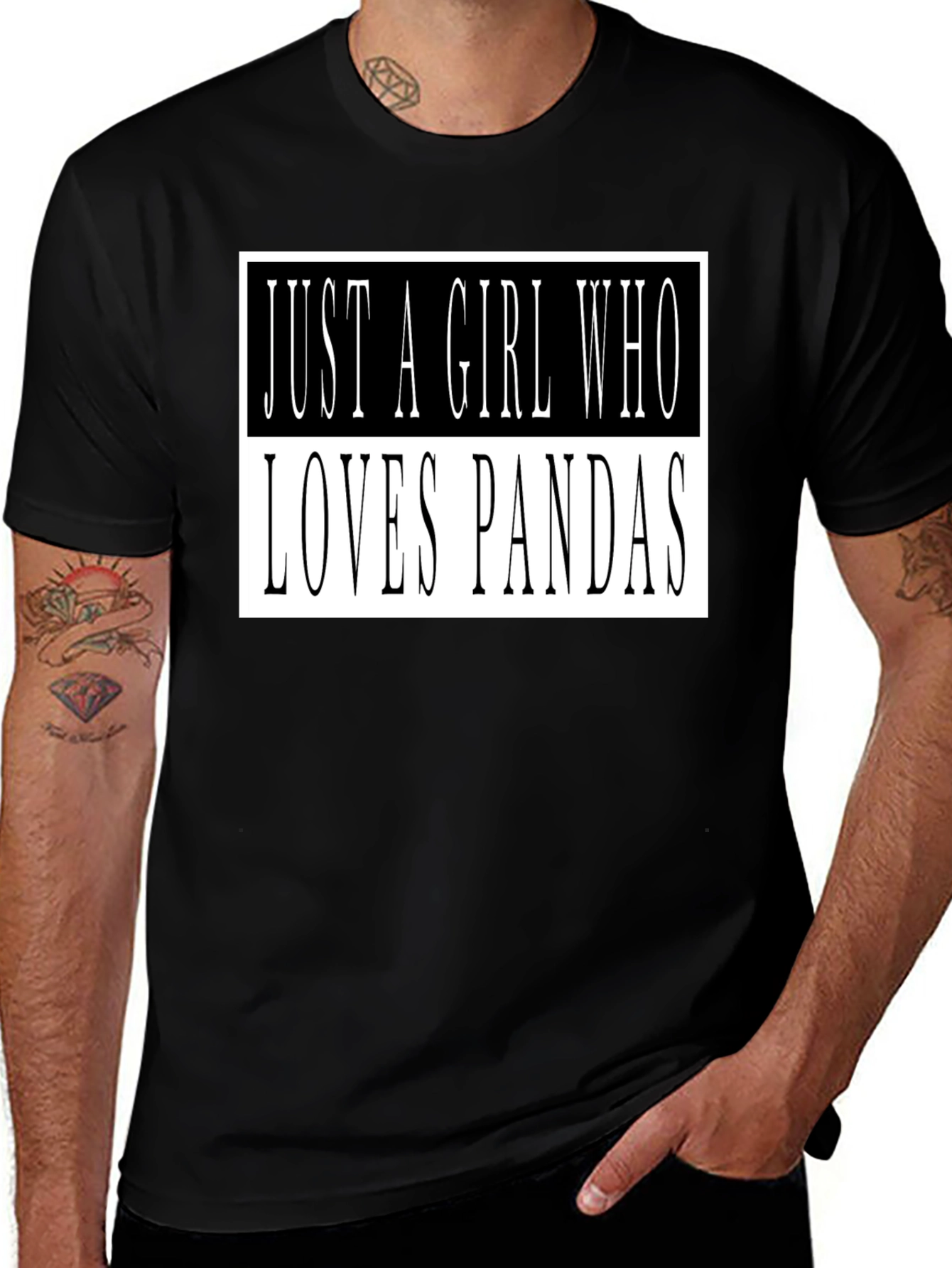 Variant 20 of Just A Girl Who Loves Pandas T-Shirt Black Cotton Tee