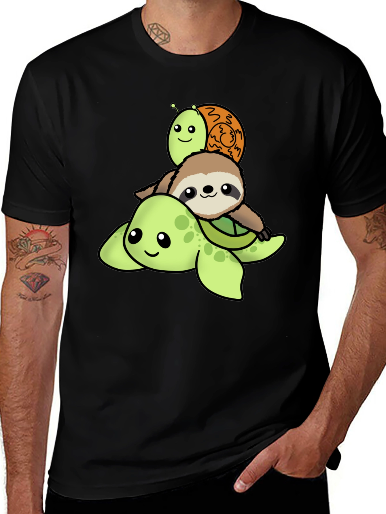 Variant 3 of Turtle, Sloth, Snail Cartoon Stack T-Shirt