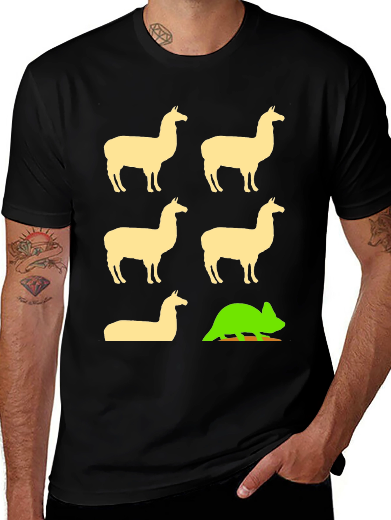 Variant 3 of Llama & Chameleon Graphic Tee - Black Cotton T-Shirt