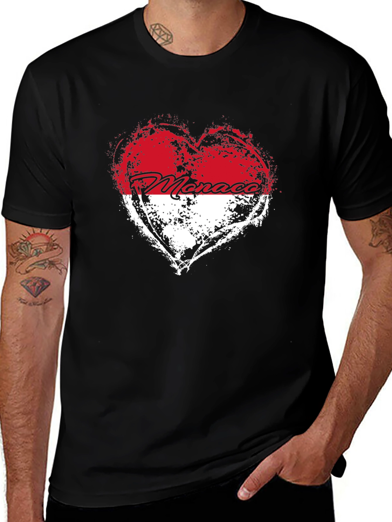 Monaco Heart Flag T-Shirt - Black Cotton Tee