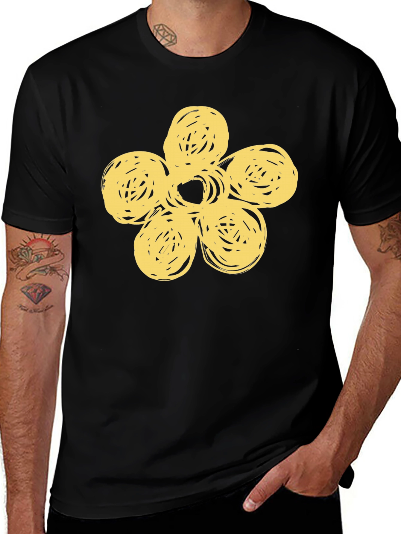 Variant 19 of Black T-Shirt with Yellow Flower Design