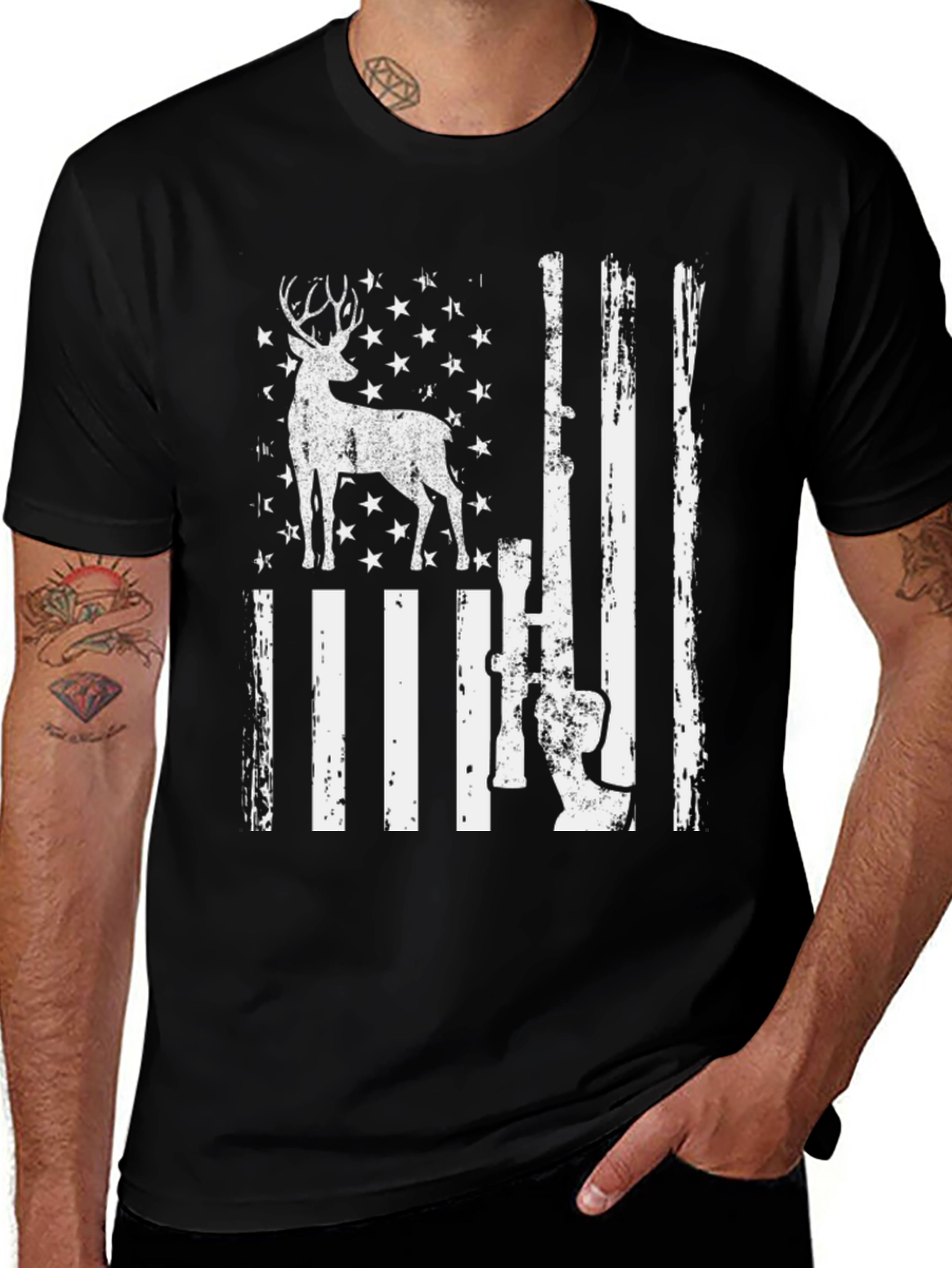 Variant 14 of Deer Rifle American Flag Graphic Tee
