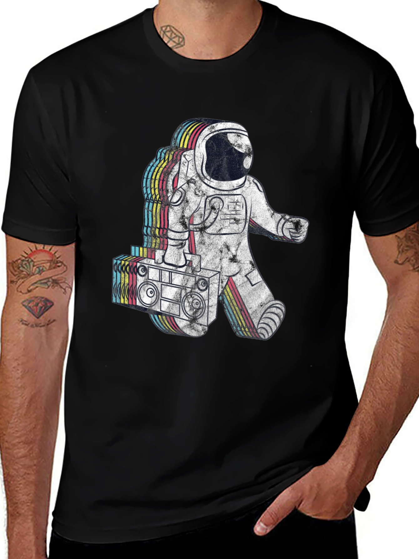 Variant 19 of Retro Astronaut Boombox T-Shirt - Black