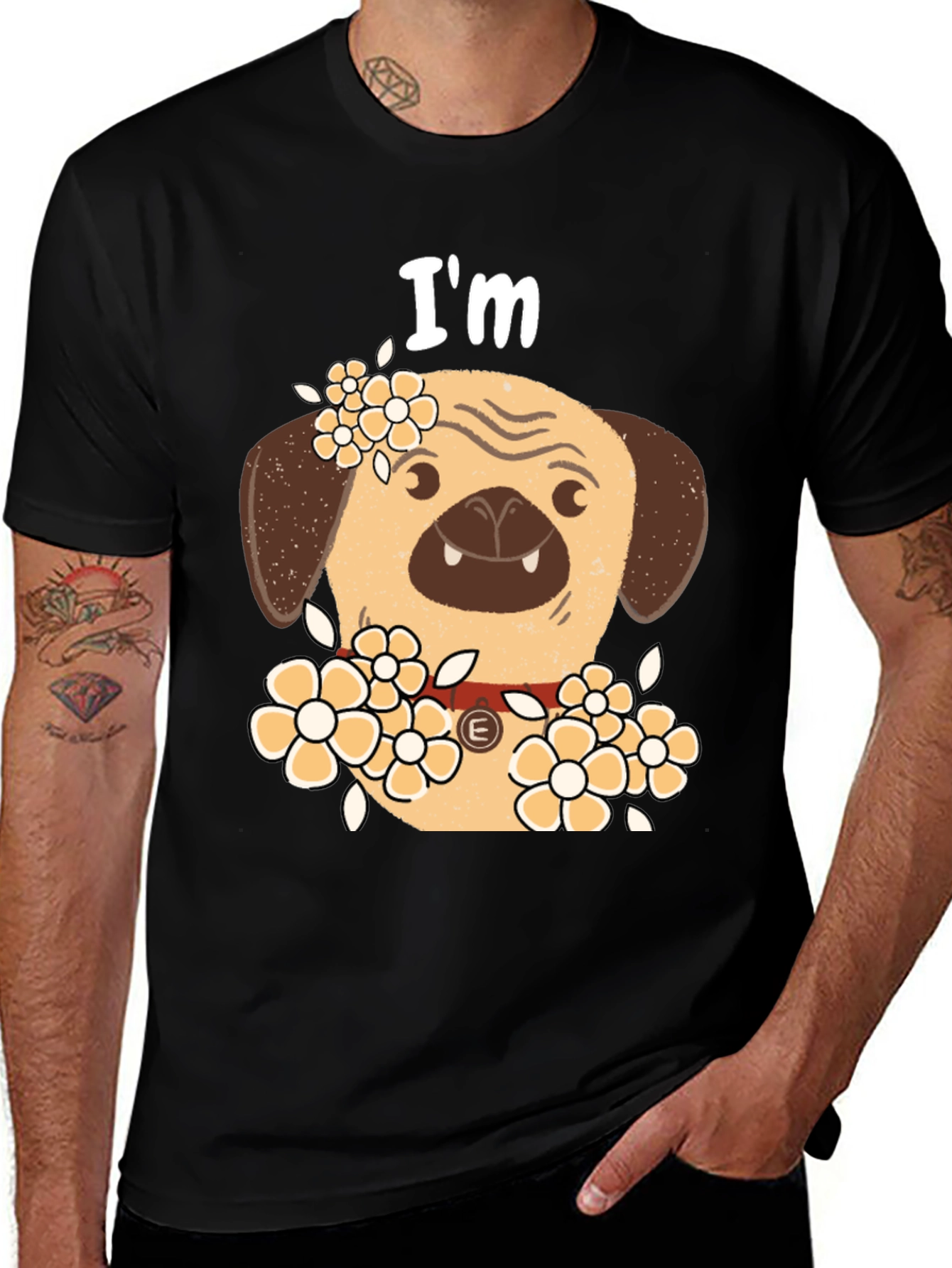 Variant 3 of Cute Pug Floral T-Shirt