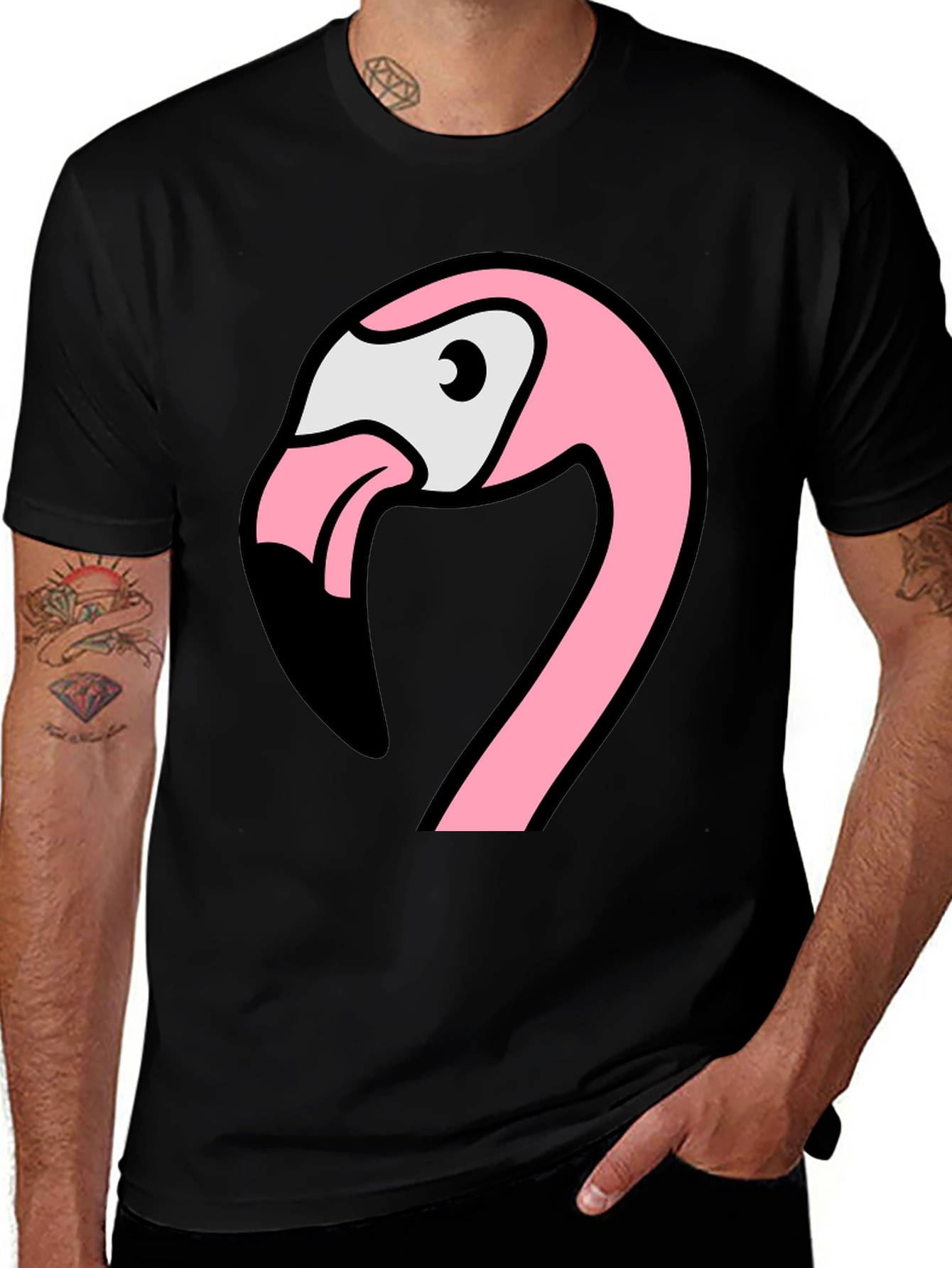 Variant 7 of Black T-Shirt with Flamingo Graphic