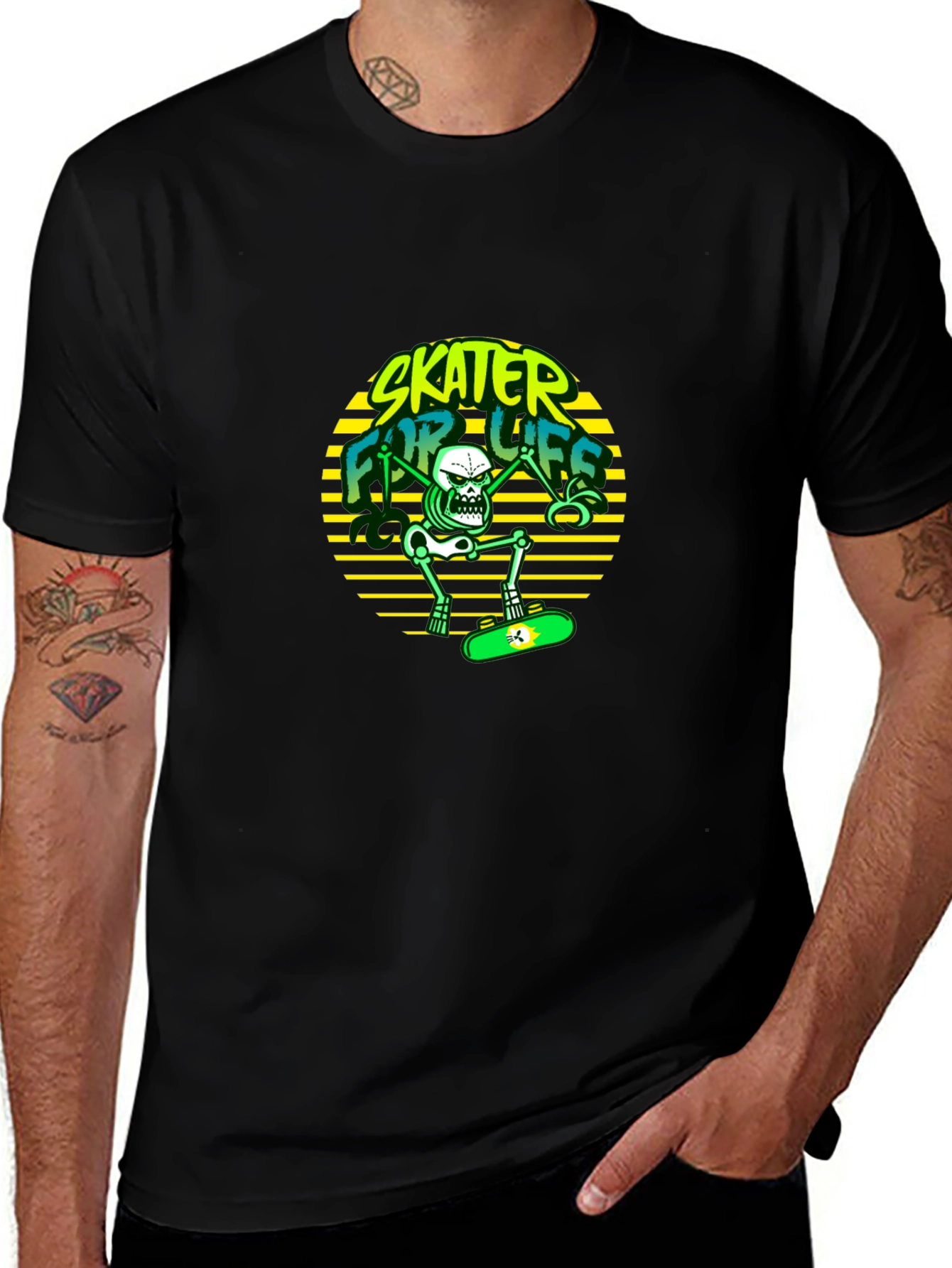 Variant 10 of Skater for Life Black T-Shirt - Skeleton Graphic Tee