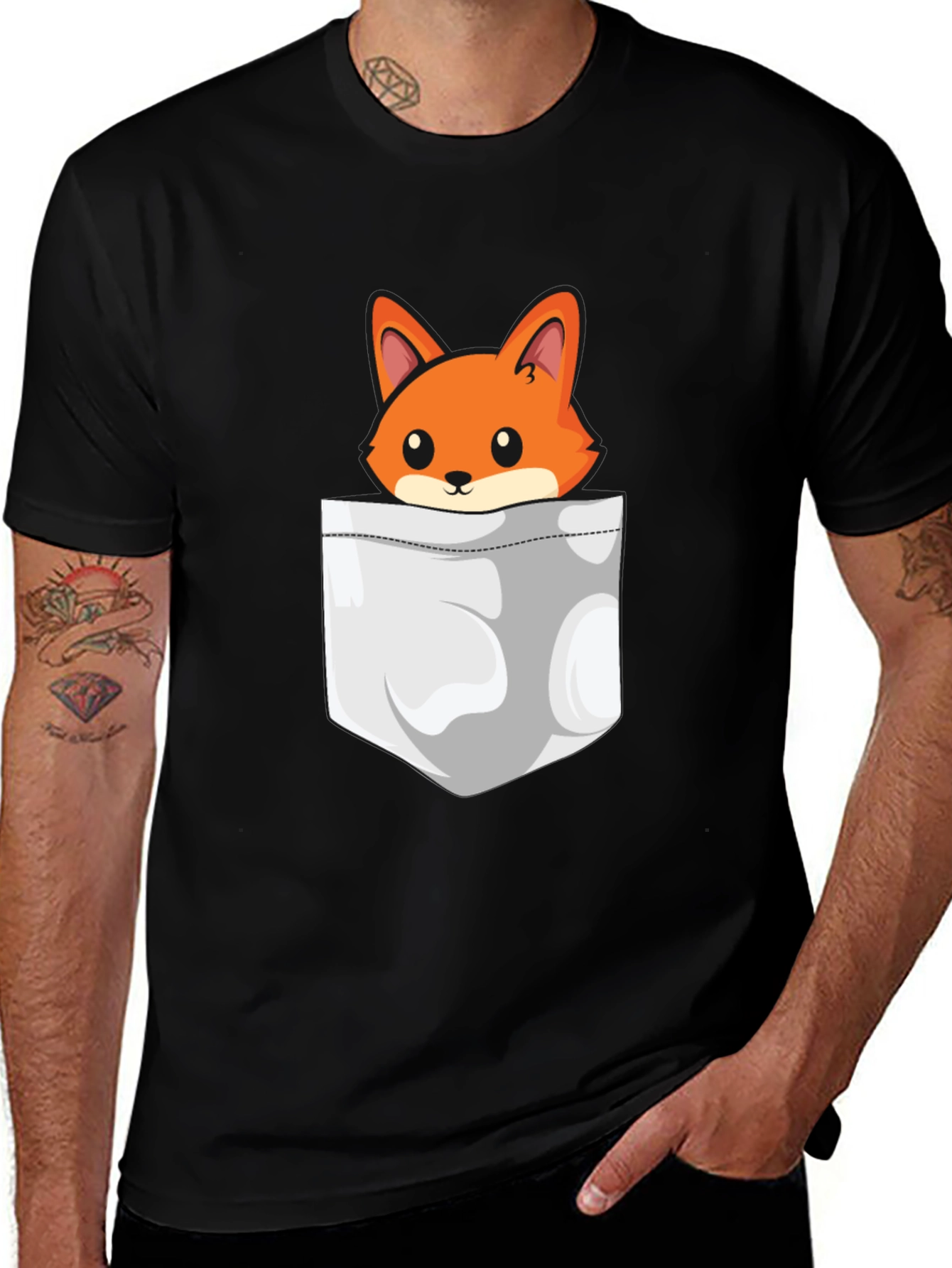 Variant 18 of Fox in Pocket Graphic Tee - Men's Casual Crew Neck T-Shirt