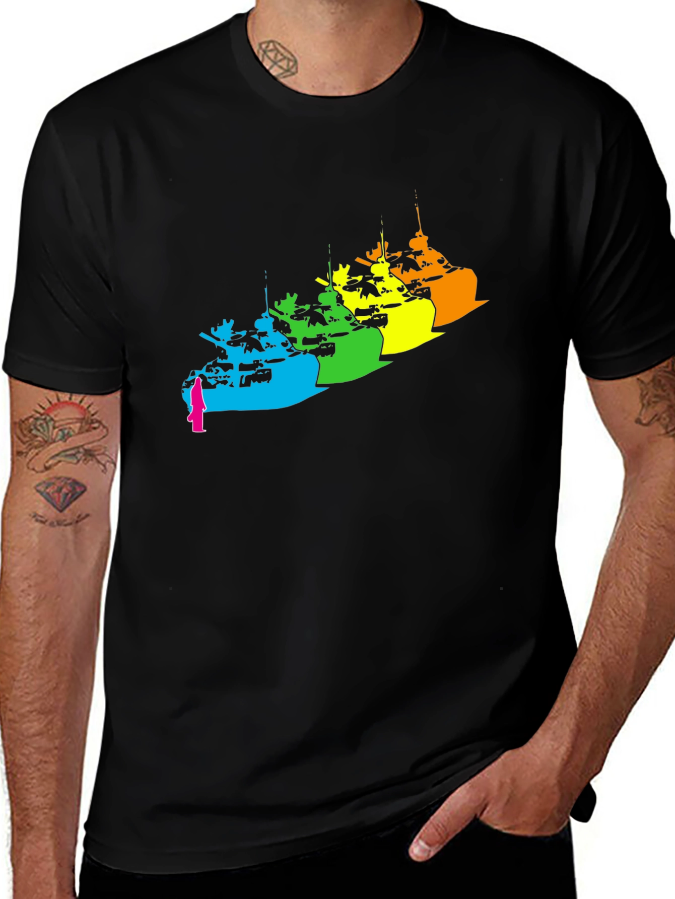 Variant 22 of Rainbow Tank Graphic Tee - Modern Black T-Shirt