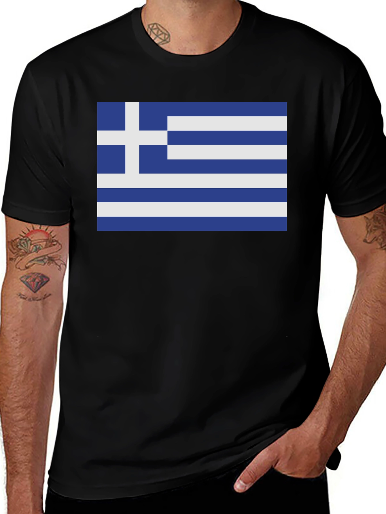 Greek Flag Graphic Tee - Black Cotton Blend