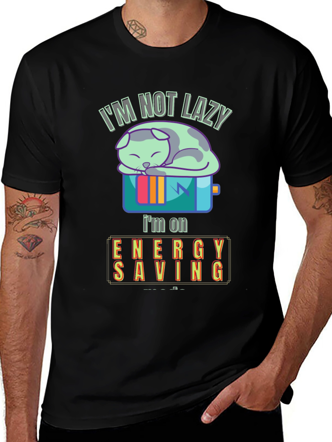 Variant 13 of I'm Not Lazy, I'm on Energy Saving Funny Cat T-Shirt