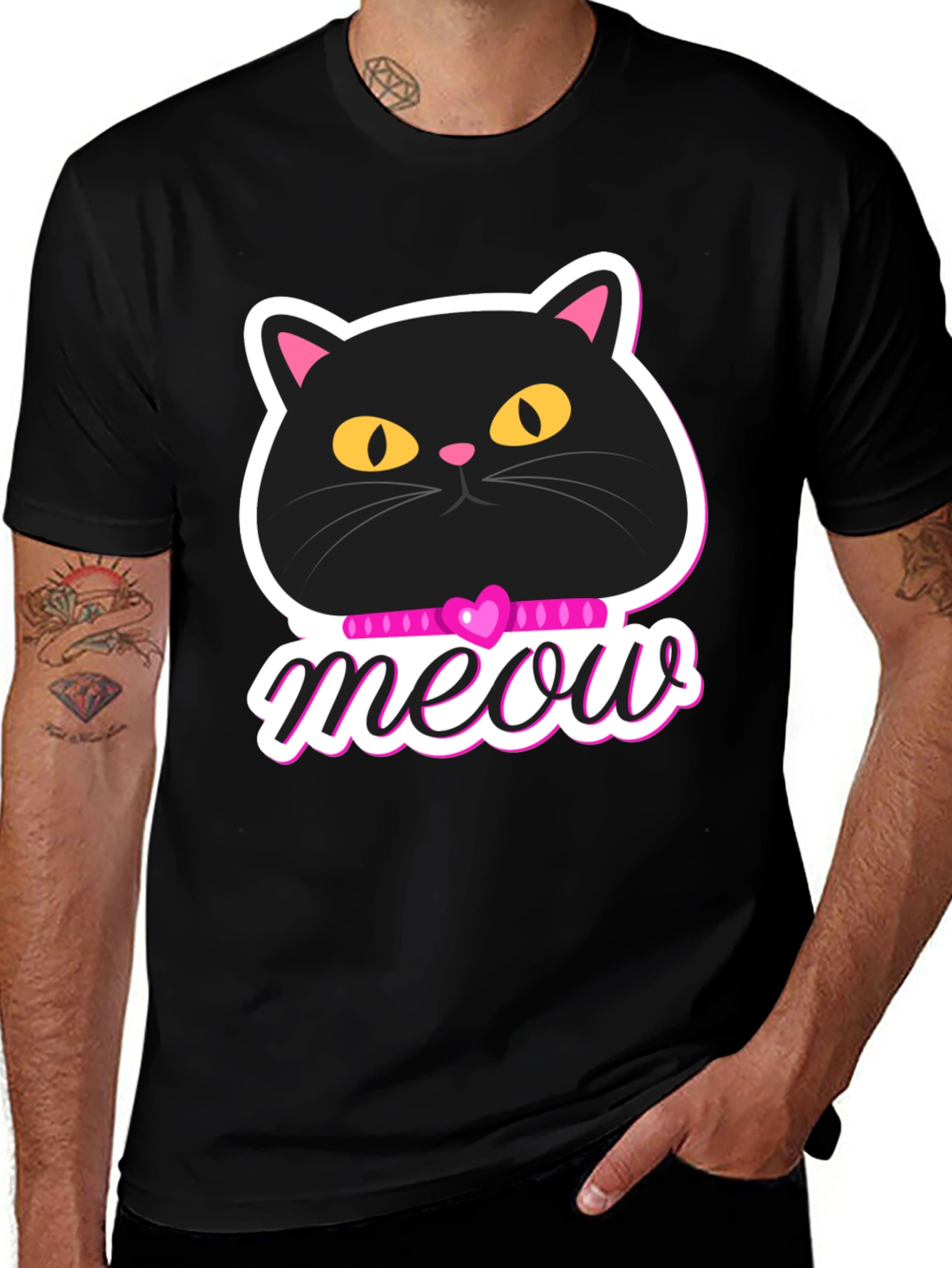 Variant 26 of Cute Cat Meow Graphic T-Shirt - Black