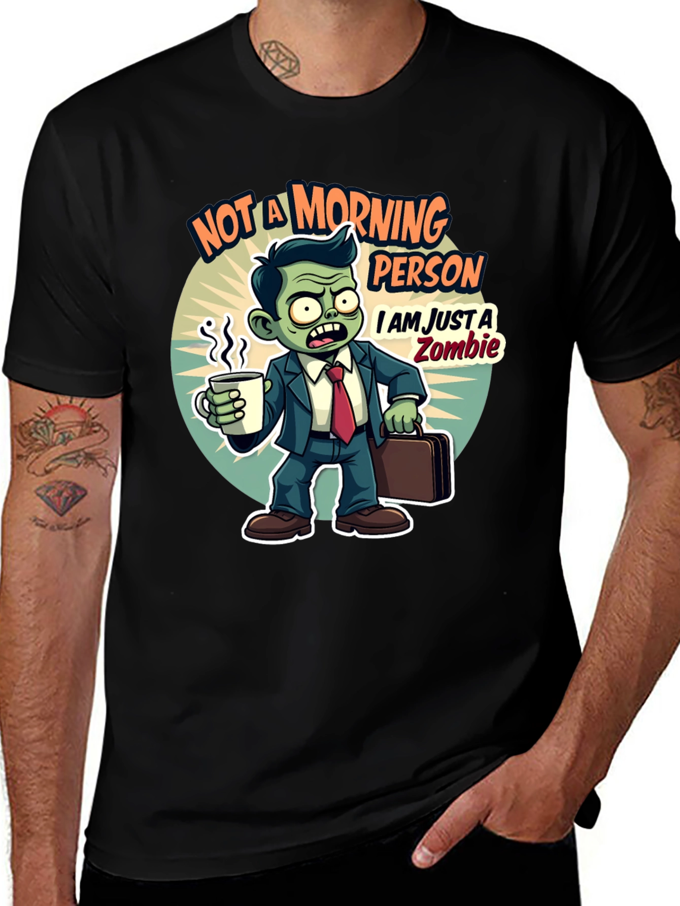 Black Zombie Morning Person Graphic T-Shirt main image