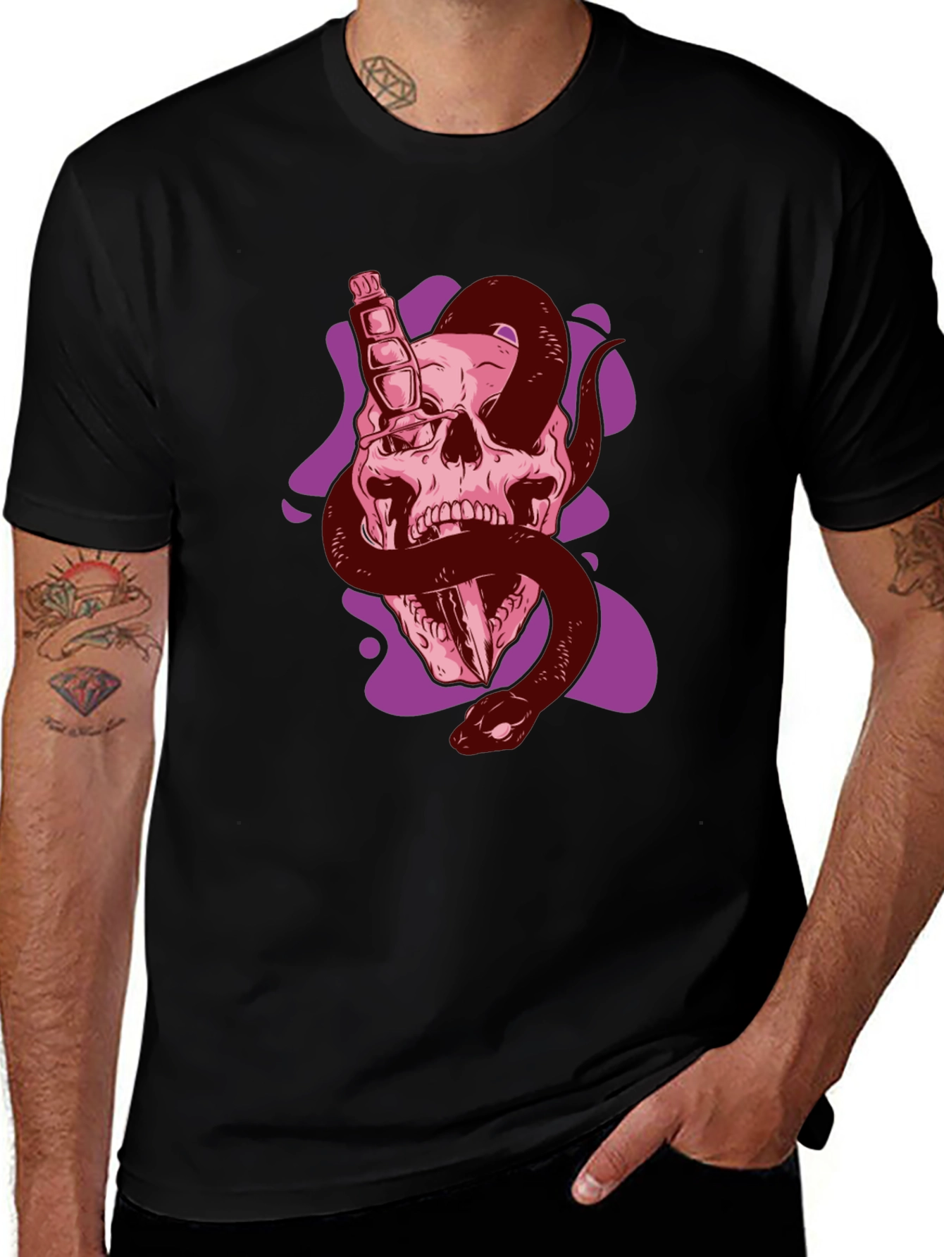 Variant 10 of Skull Snake Graphic Tee - Edgy Black T-Shirt