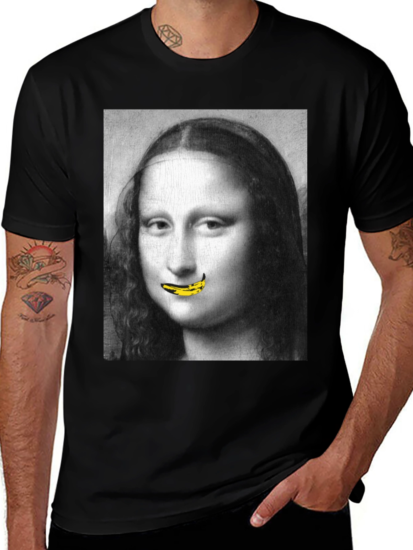Variant 29 of Mona Lisa Banana Mouth Black T-Shirt