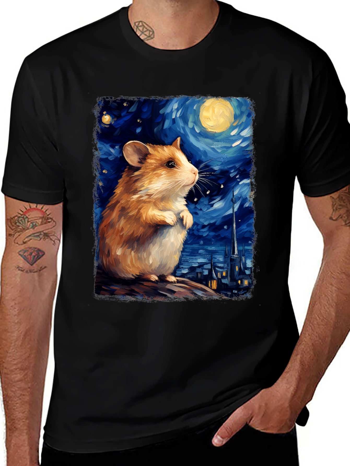 Variant 6 of Hamster Starry Night Art T-Shirt