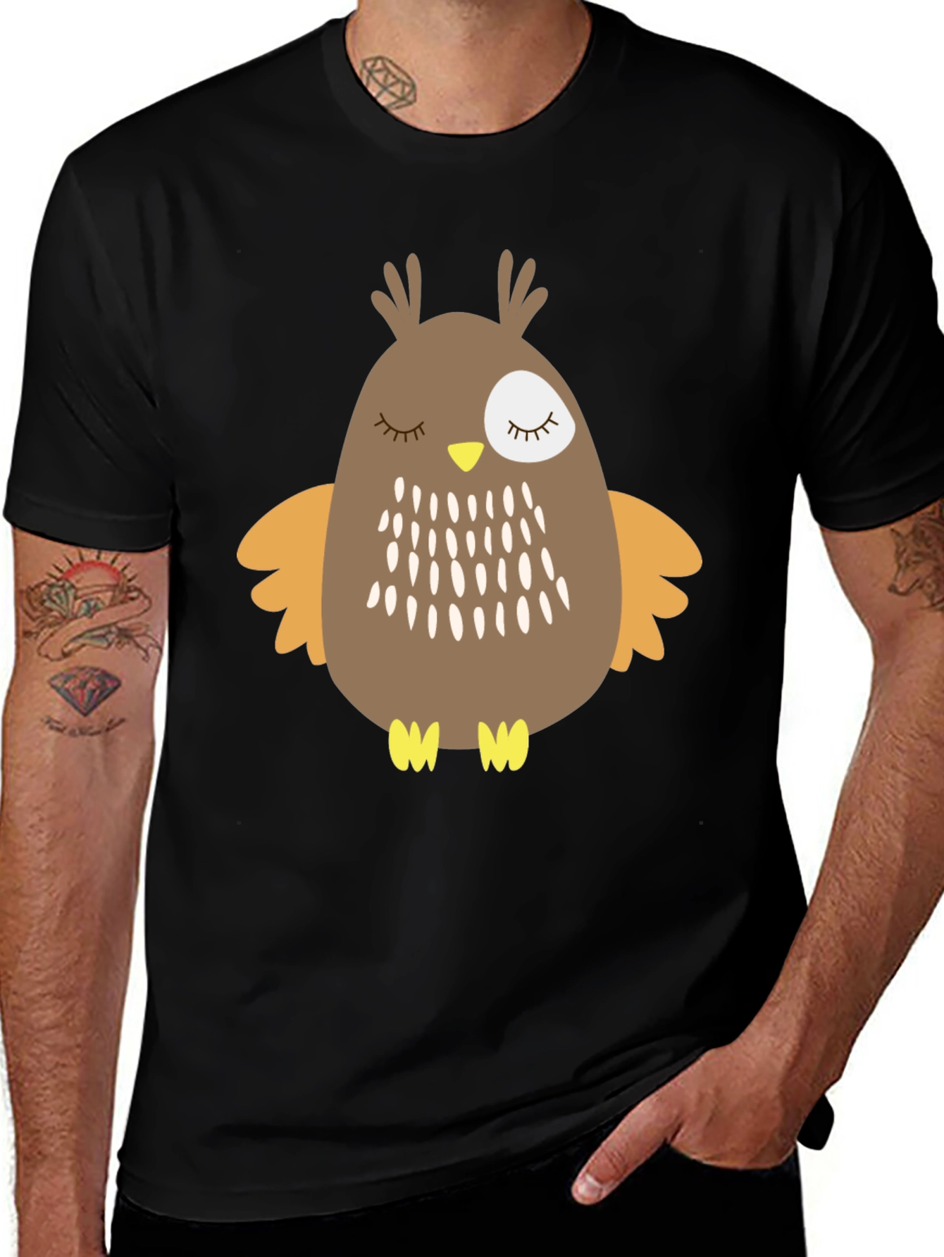Variant 9 of Cute Cartoon Owl T-Shirt - Soft Black Tee