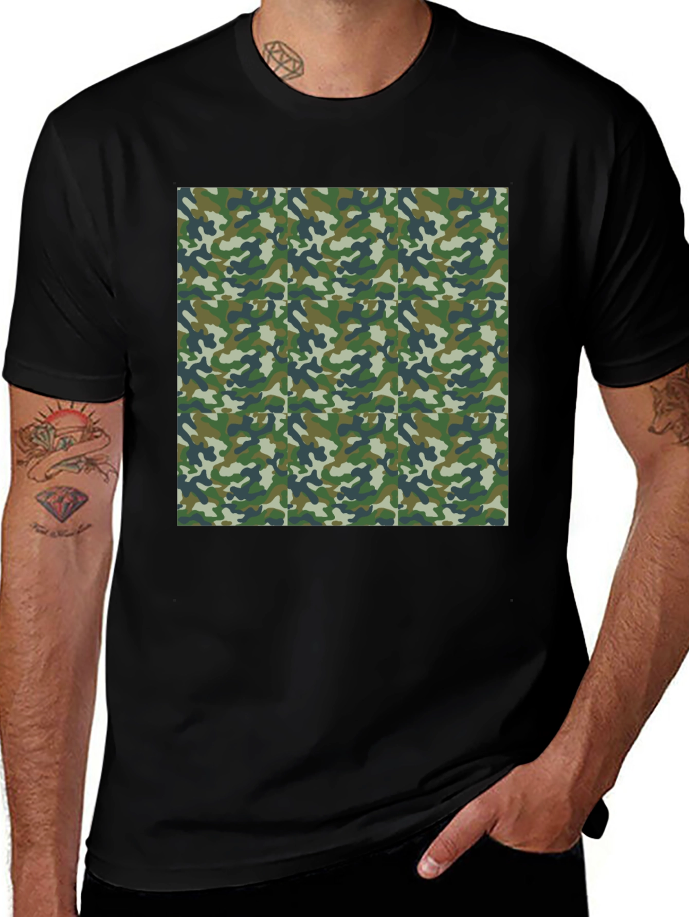 Variant 29 of Camo Print Men's Black T-Shirt