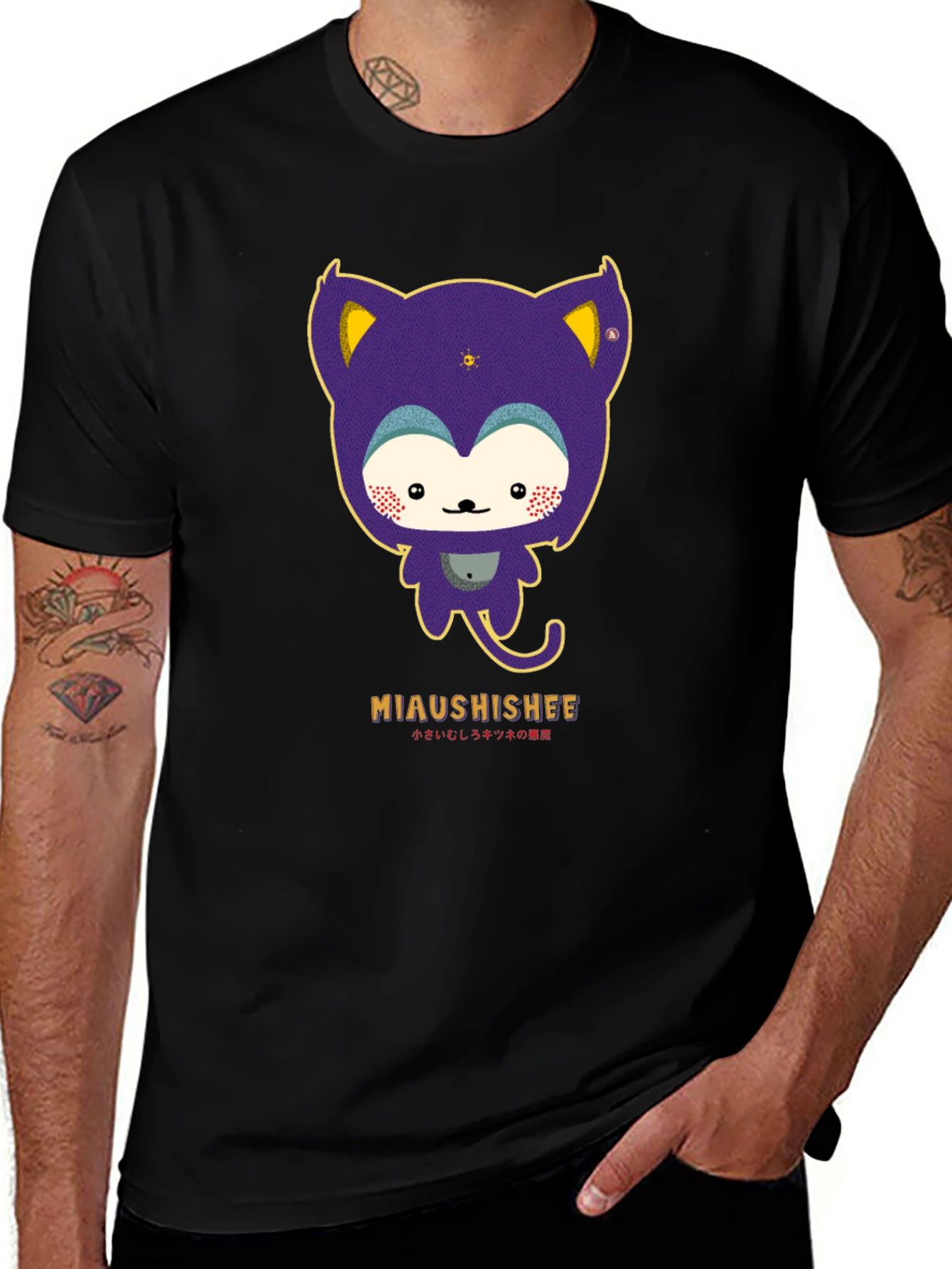 Variant 24 of Miaushishee Cartoon Graphic Black T-Shirt
