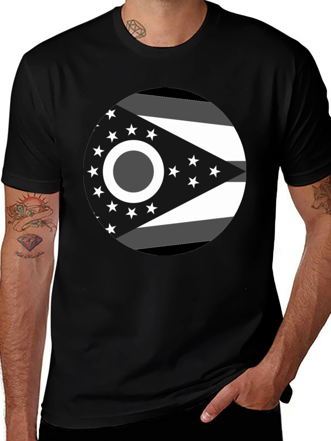 Variant 24 of Ohio State Flag Graphic Tee - Black Cotton Blend